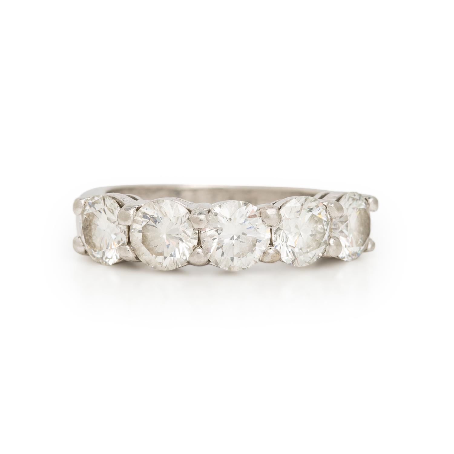 FIVE STONE DIAMOND AND PLATINUM RING