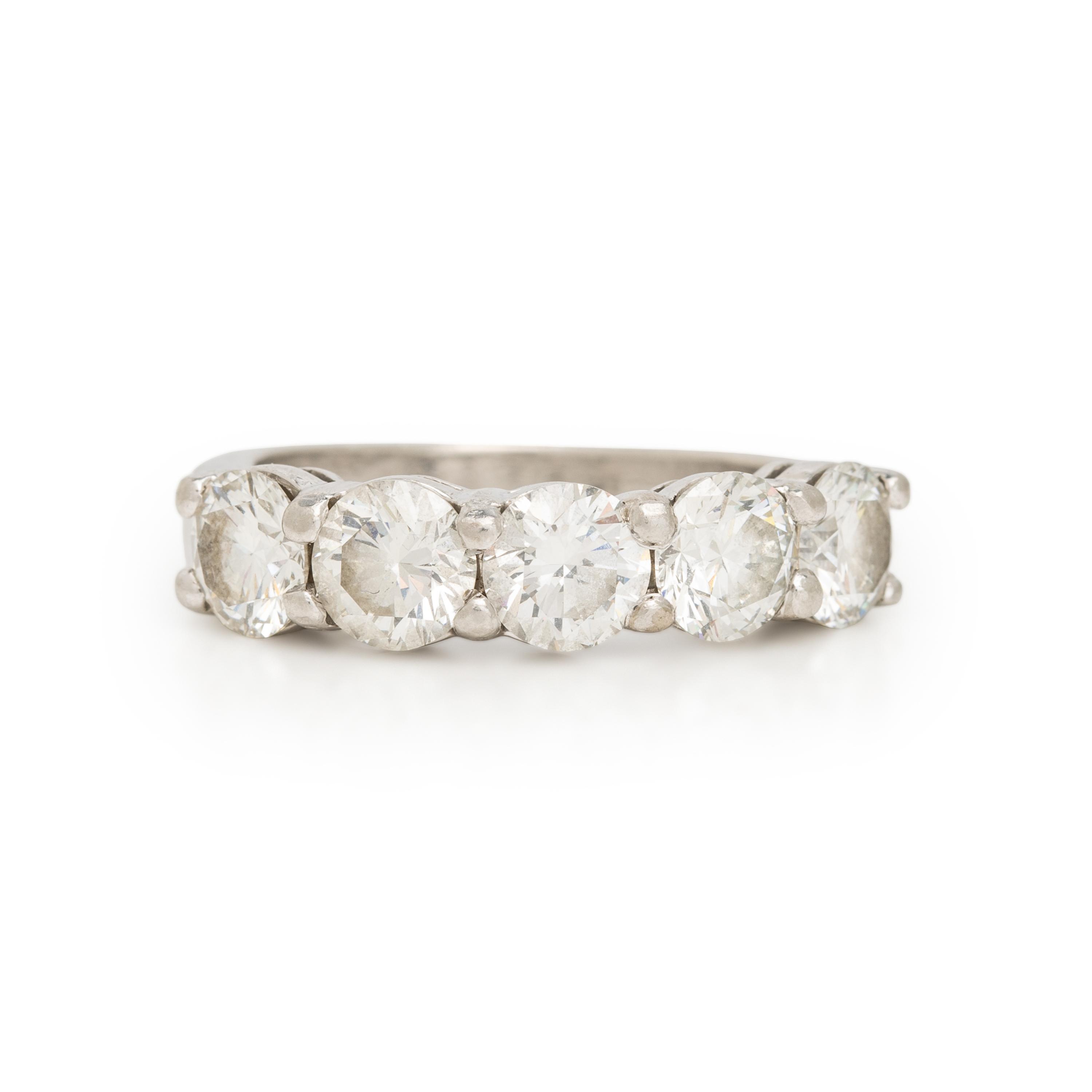 FIVE STONE DIAMOND AND PLATINUM RING