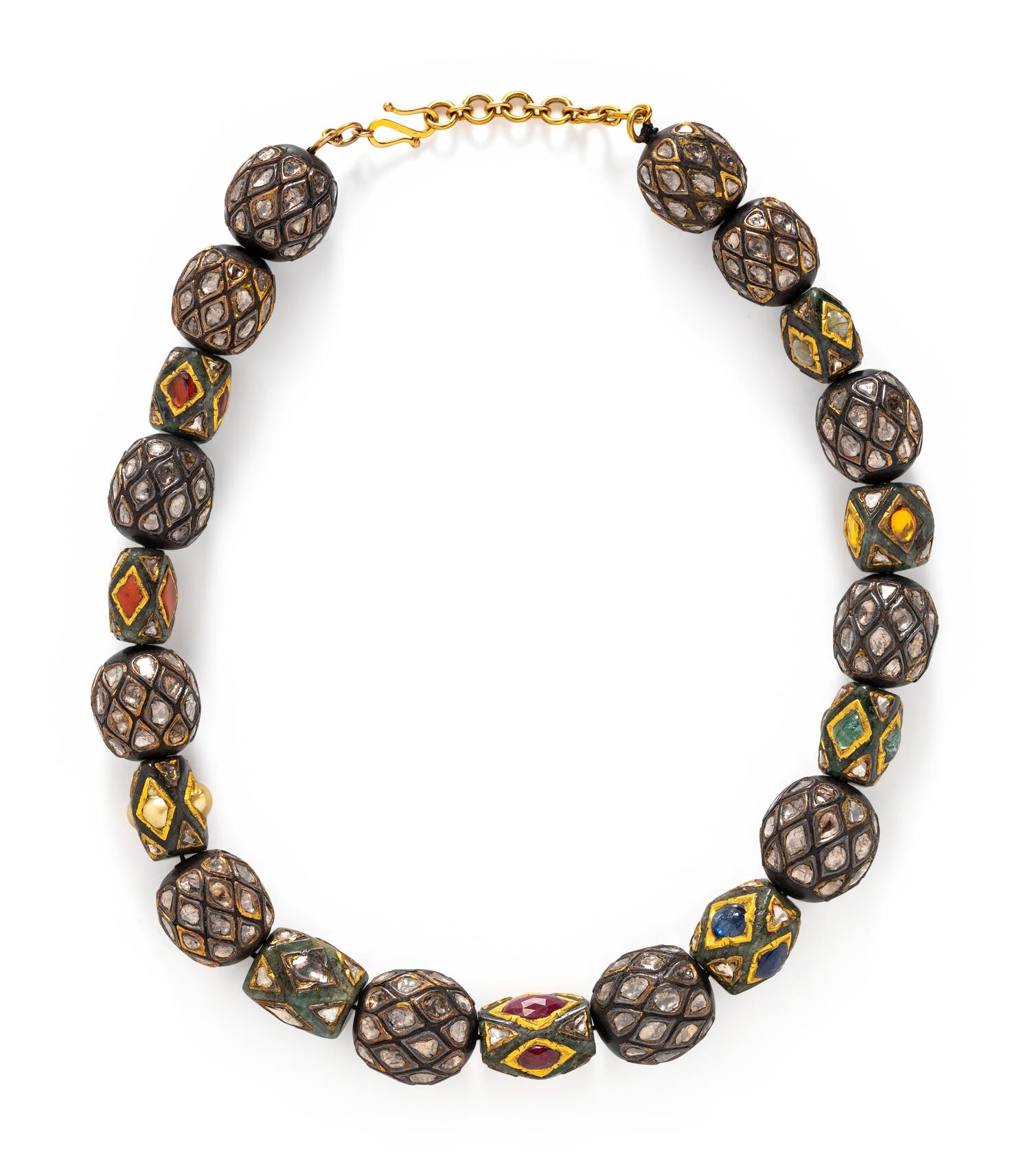DIAMOND AND MULTIGEM BEAD NECKLACE