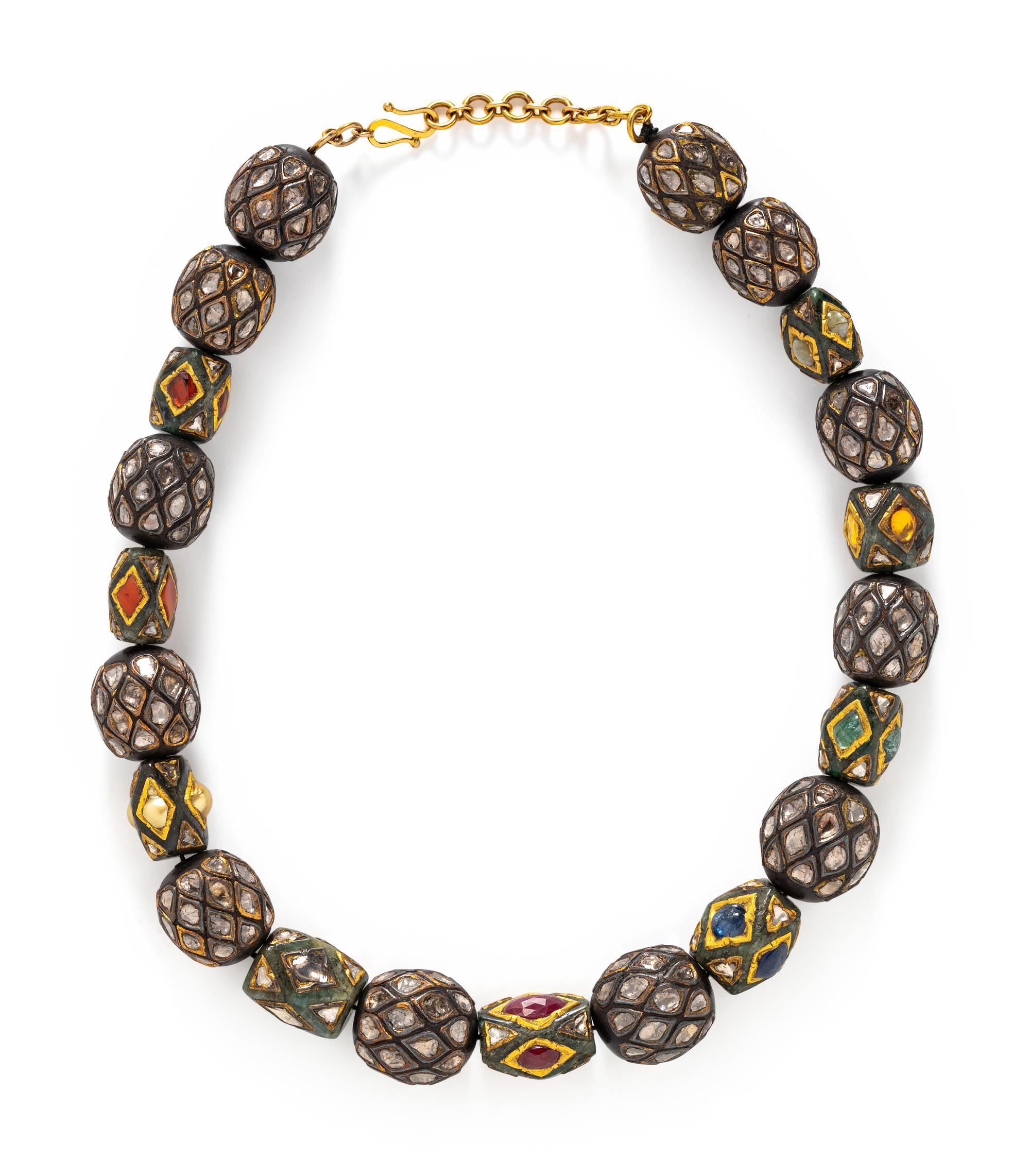 DIAMOND AND MULTIGEM BEAD NECKLACE