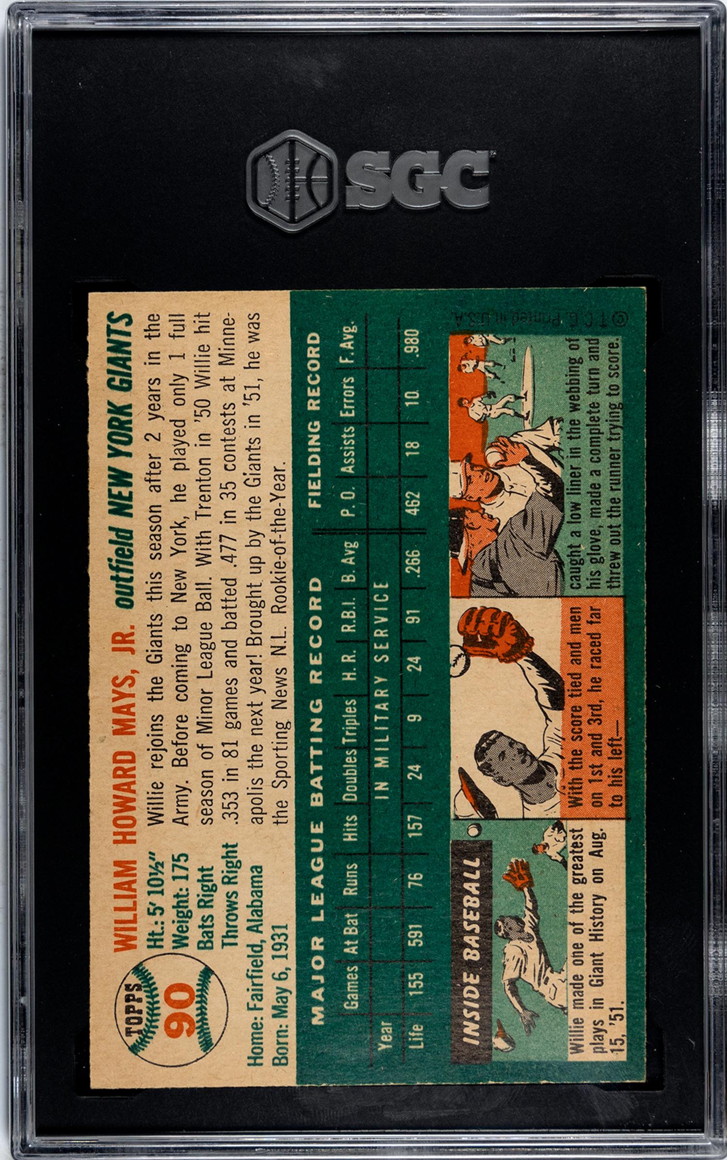 A 1954 Topps Willie Mays Baseball Card No. 90 (SGC 7 NRMT)
