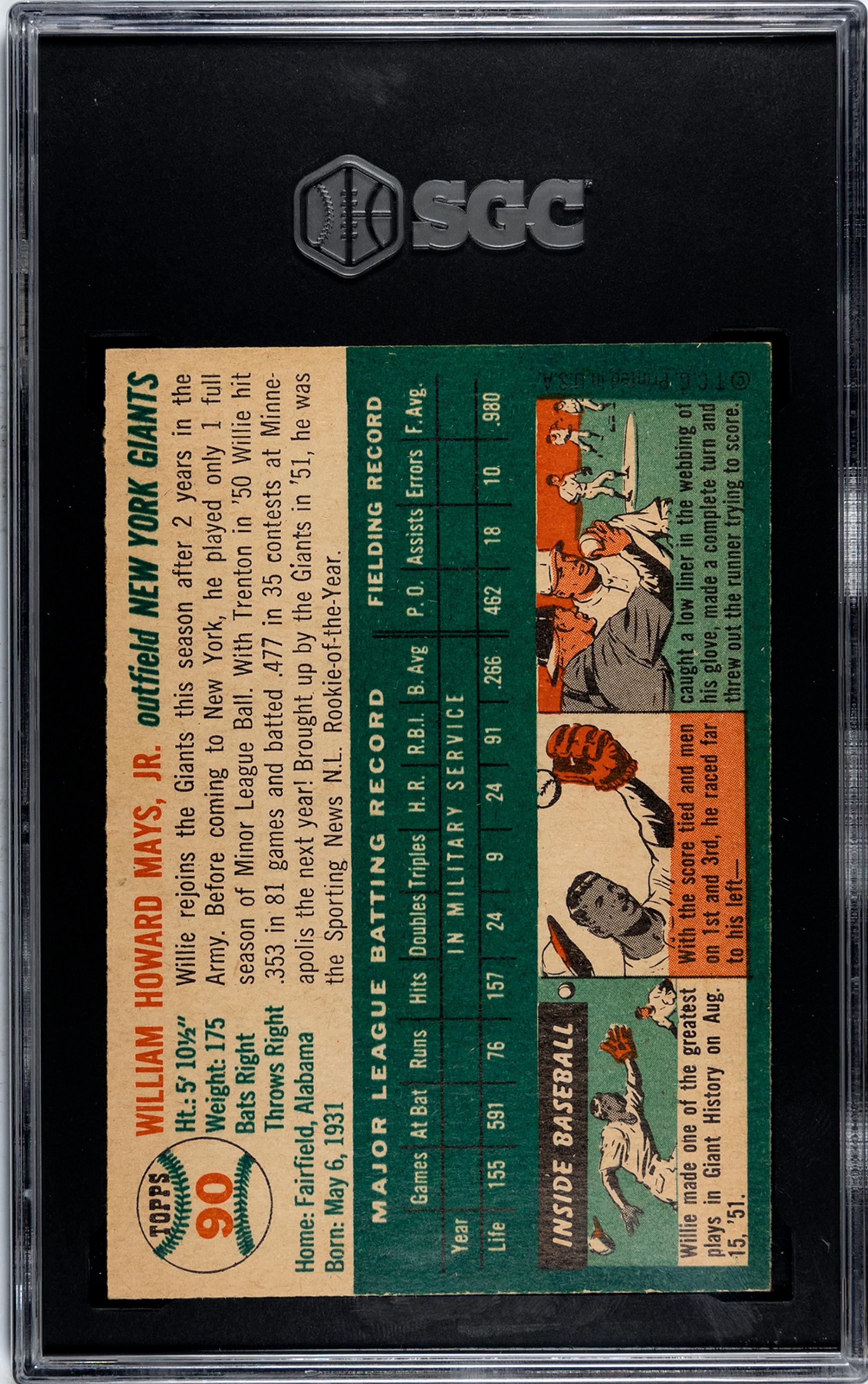 A 1954 Topps Willie Mays Baseball Card No. 90 (SGC 7 NRMT)