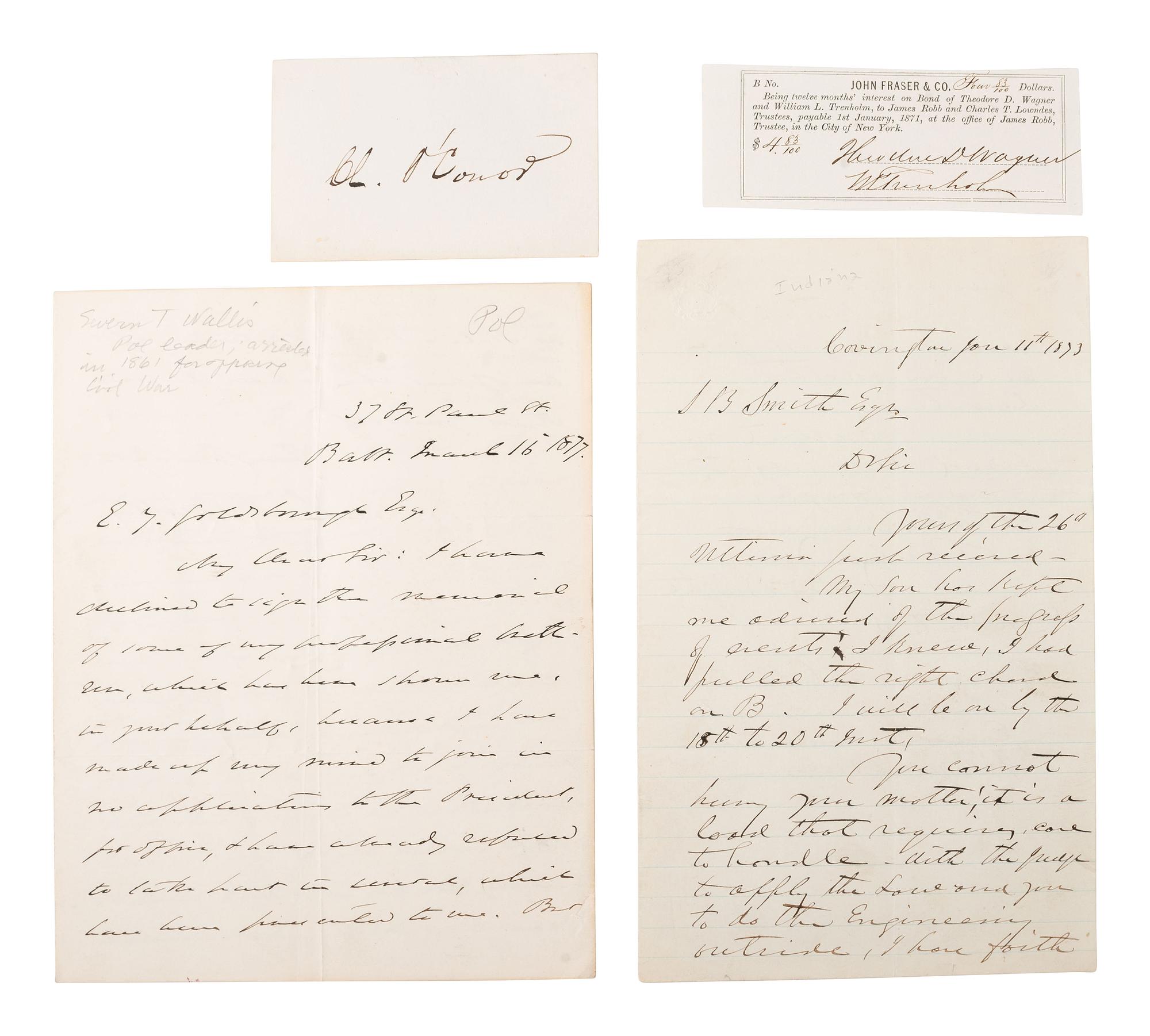[POLITICS -AUTOGRAPHS]. Autographs of Confederates and Confederate sympathizers.