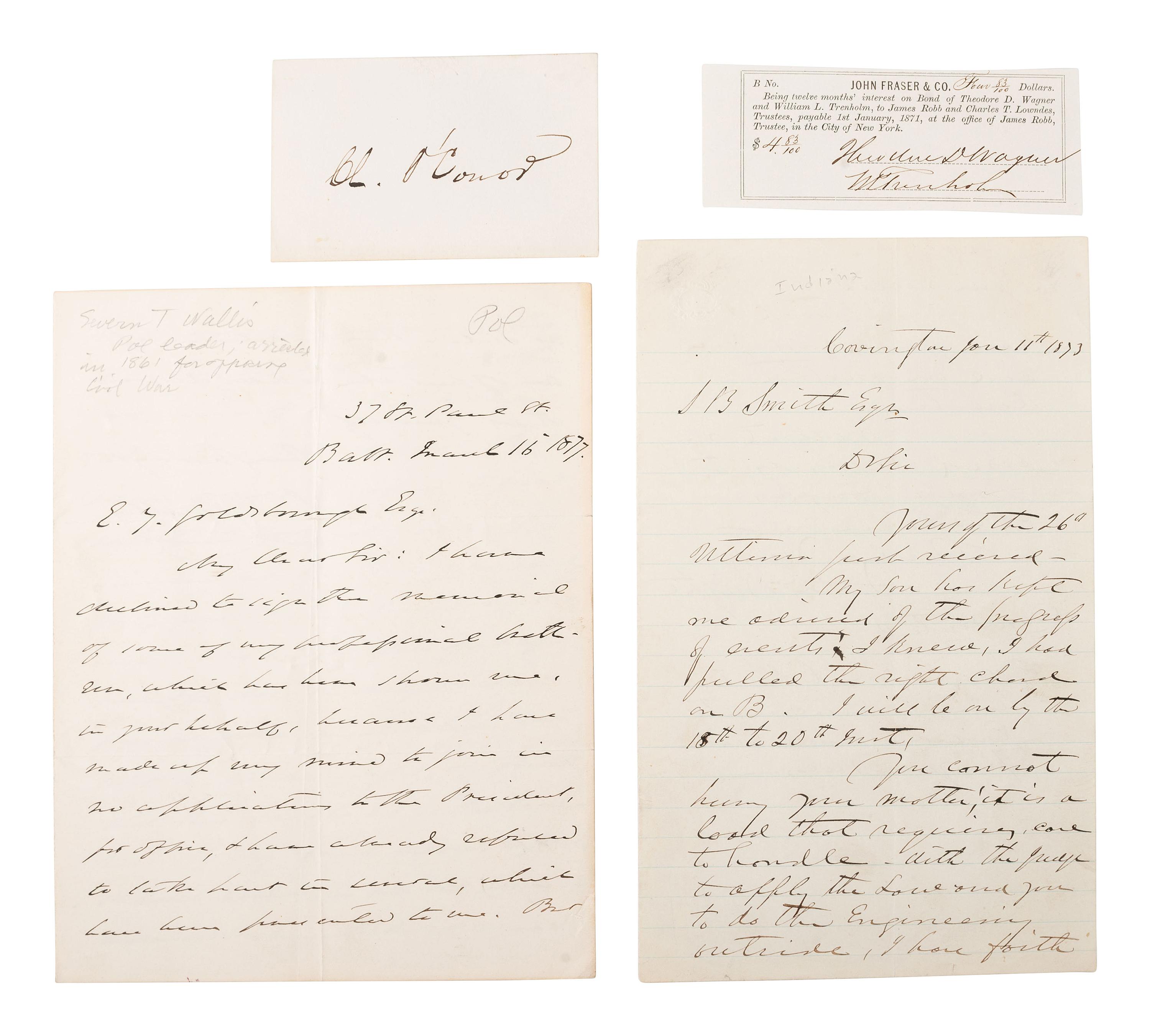 [POLITICS -AUTOGRAPHS]. Autographs of Confederates and Confederate sympathizers.