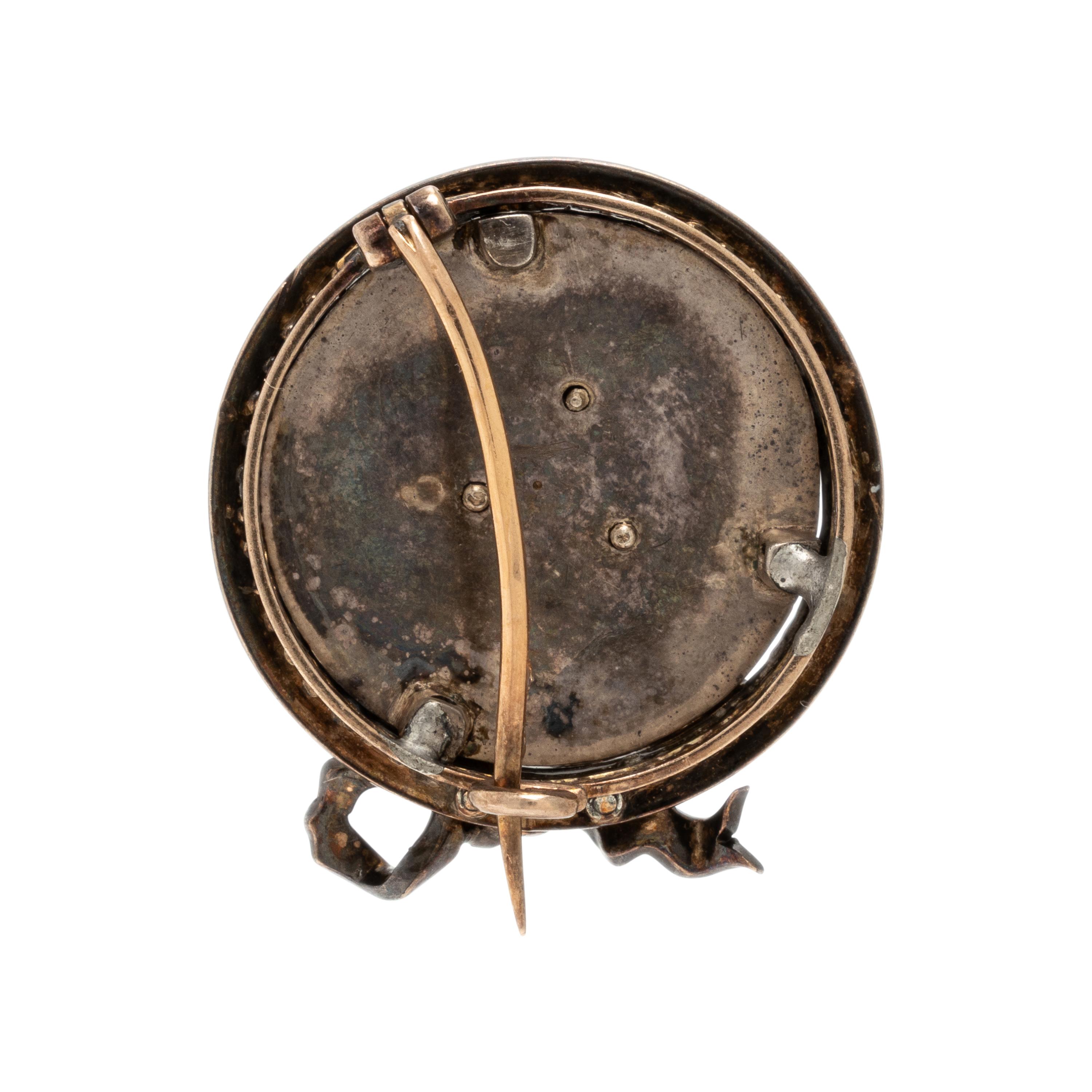 Victorian, Enamel, Diamond, and Silver-Topped Gold Brooch