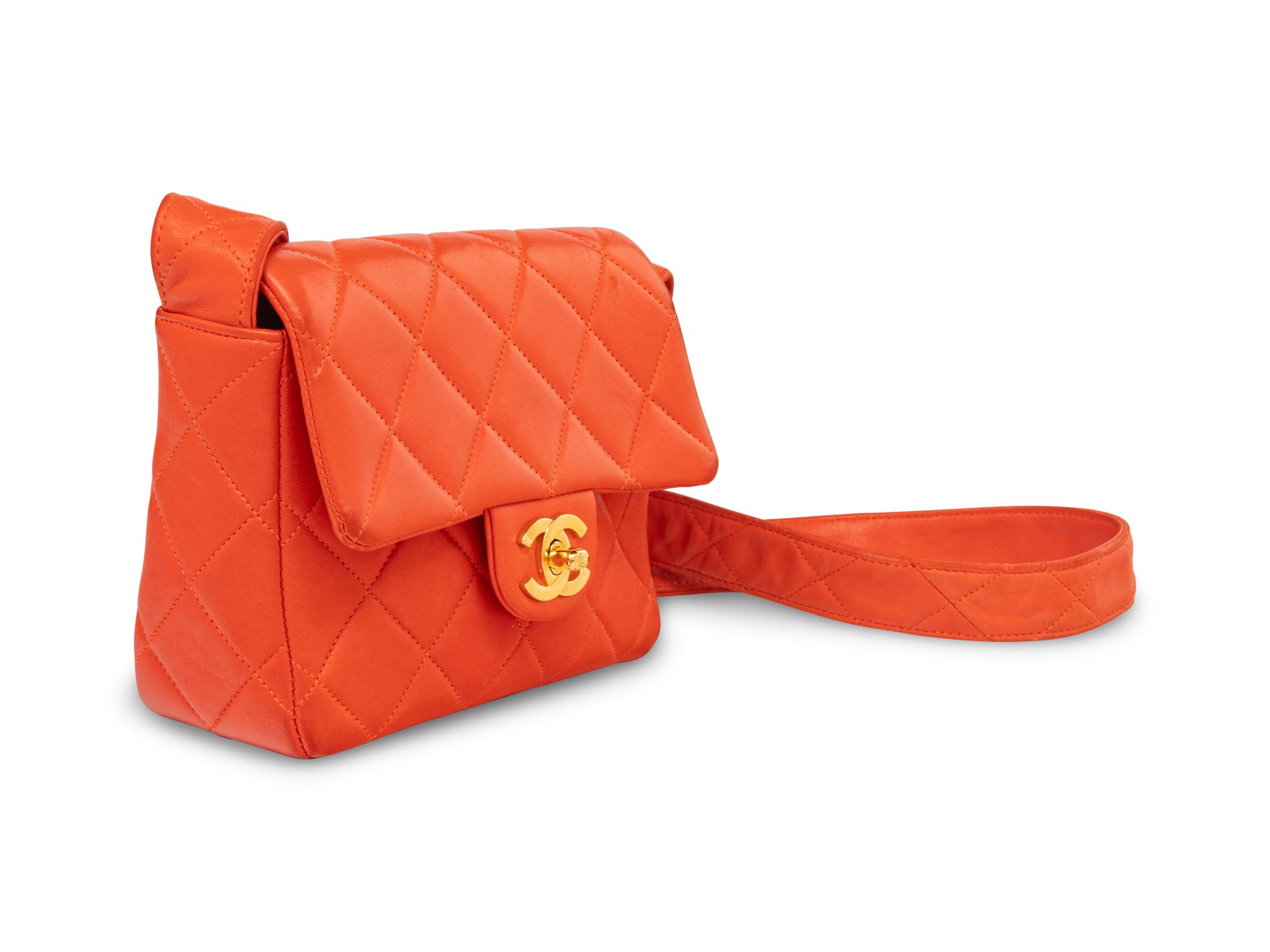 Chanel Quilted Crossbody Bag in Coral Lambskin