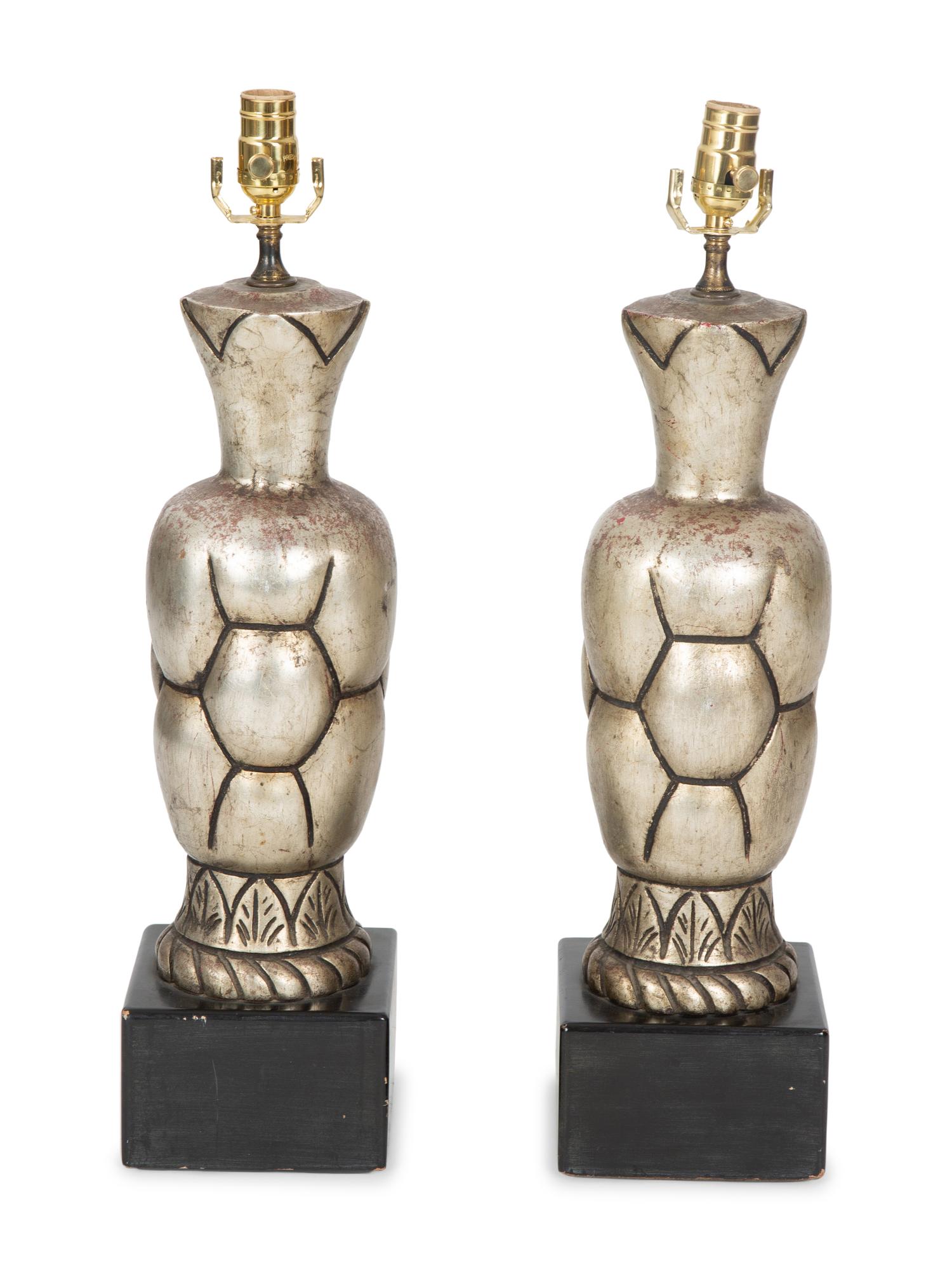 A Pair of Silvered Lamps — 20TH CENTURY