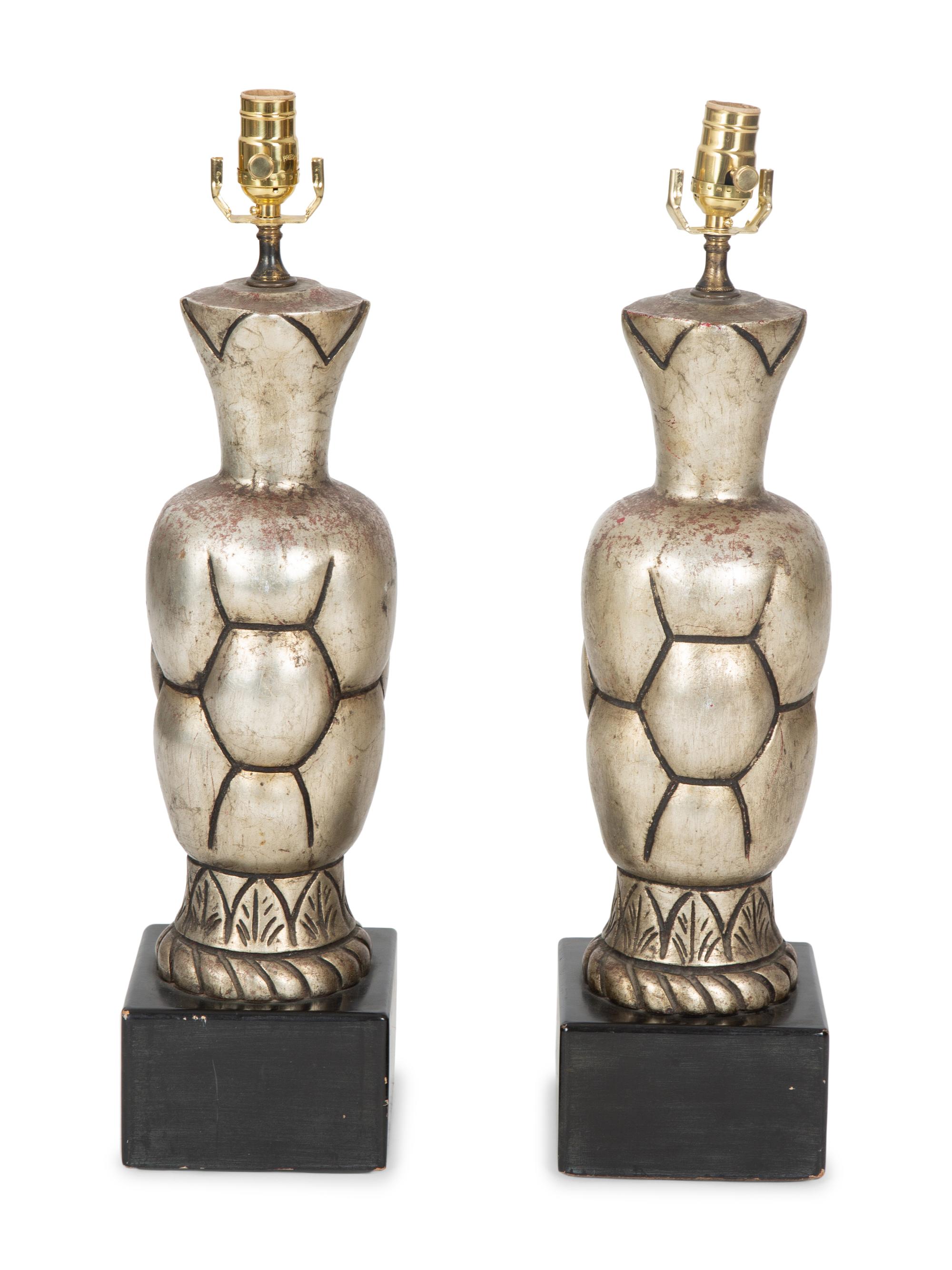 A Pair of Silvered Lamps — 20TH CENTURY