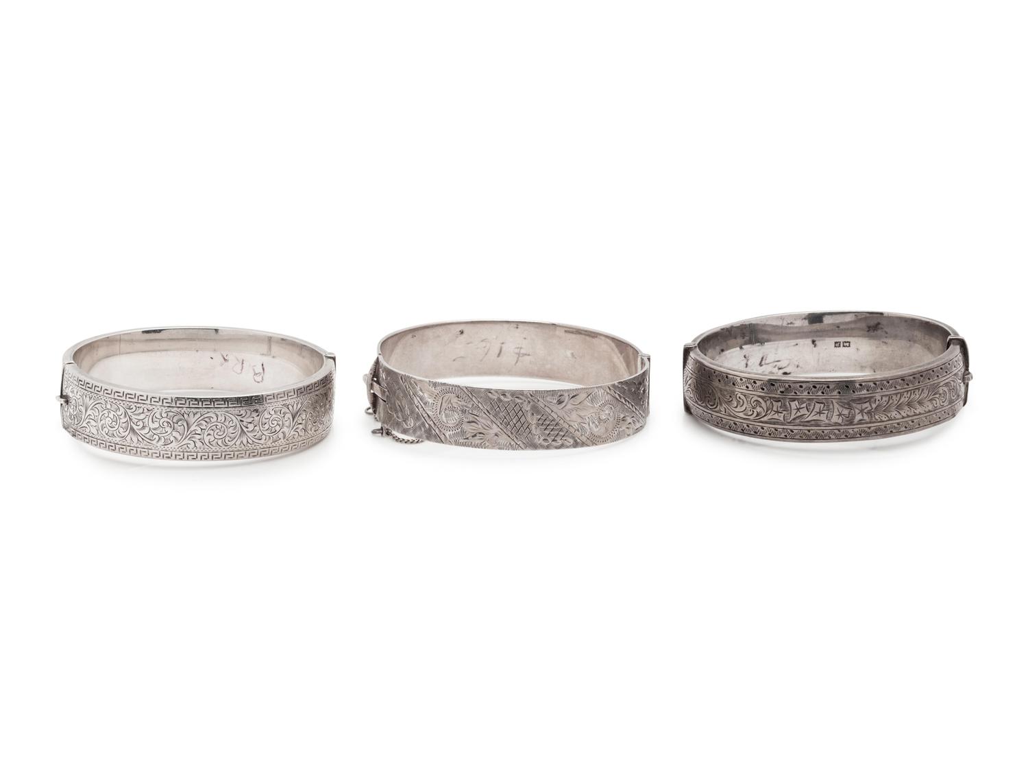 A Collection of Sterling Silver Bangle Bracelets,