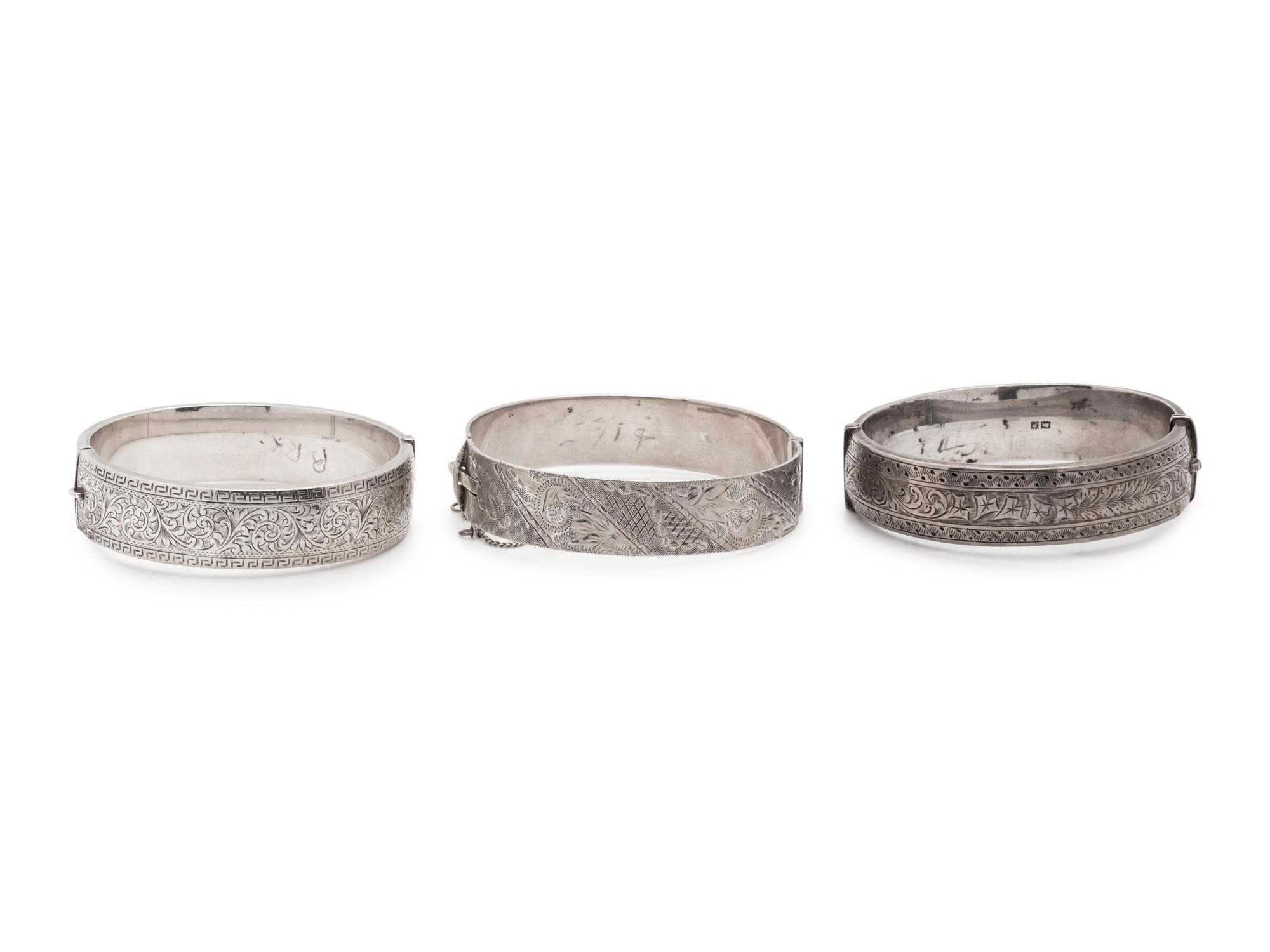 A Collection of Sterling Silver Bangle Bracelets,