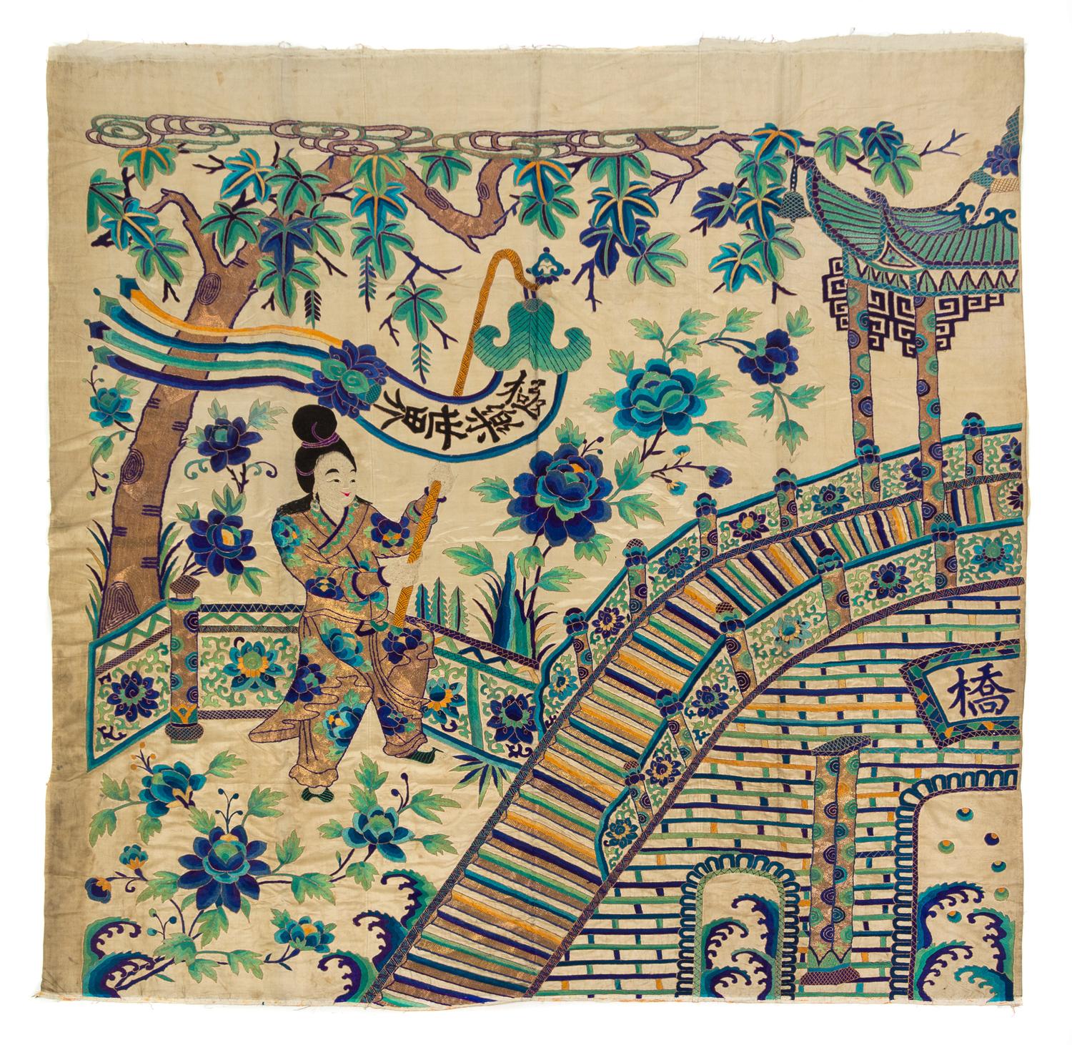A Large Chinese Embroidered Silk Tapestry LATE 19TH CENTURY 96 x 72 inches. — LATE 19TH CENTURY