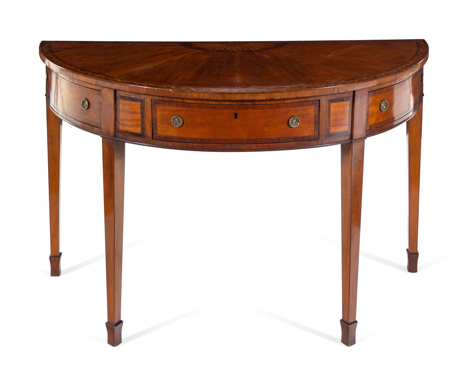 A George III Satinwood and Marquetry Demilune Serving Table