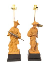 A Pair of Terracotta Chinese Figures Mounted as Lamps