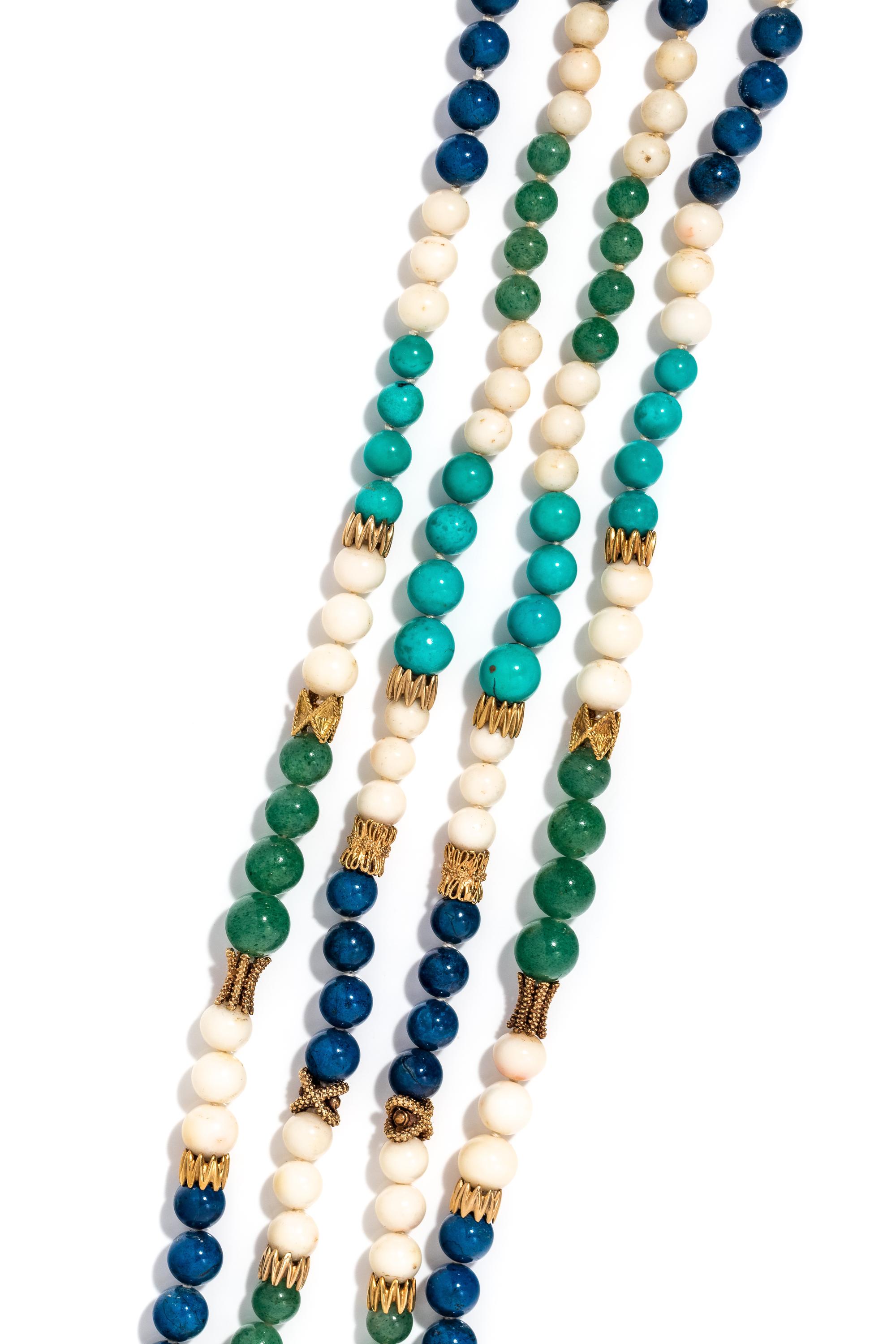 COLLECTION OF YELLOW GOLD AND HARDSTONE BEAD NECKLACES