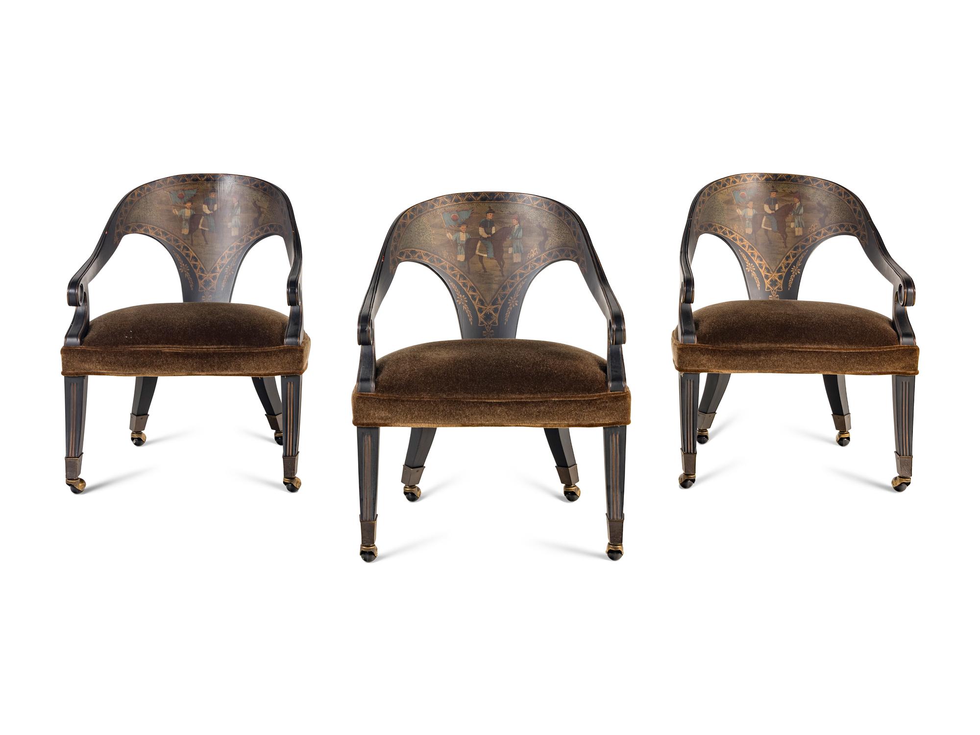 A Set of Three Contemporary Chinoiserie Decorated Dining Chairs