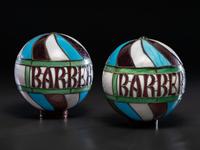 A Pair of Leaded Glass Barber Pole Globes