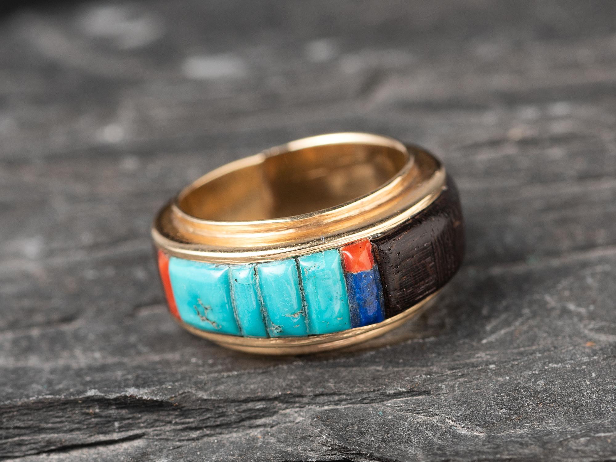 14K Gold and Cobblestone Inlay Ring