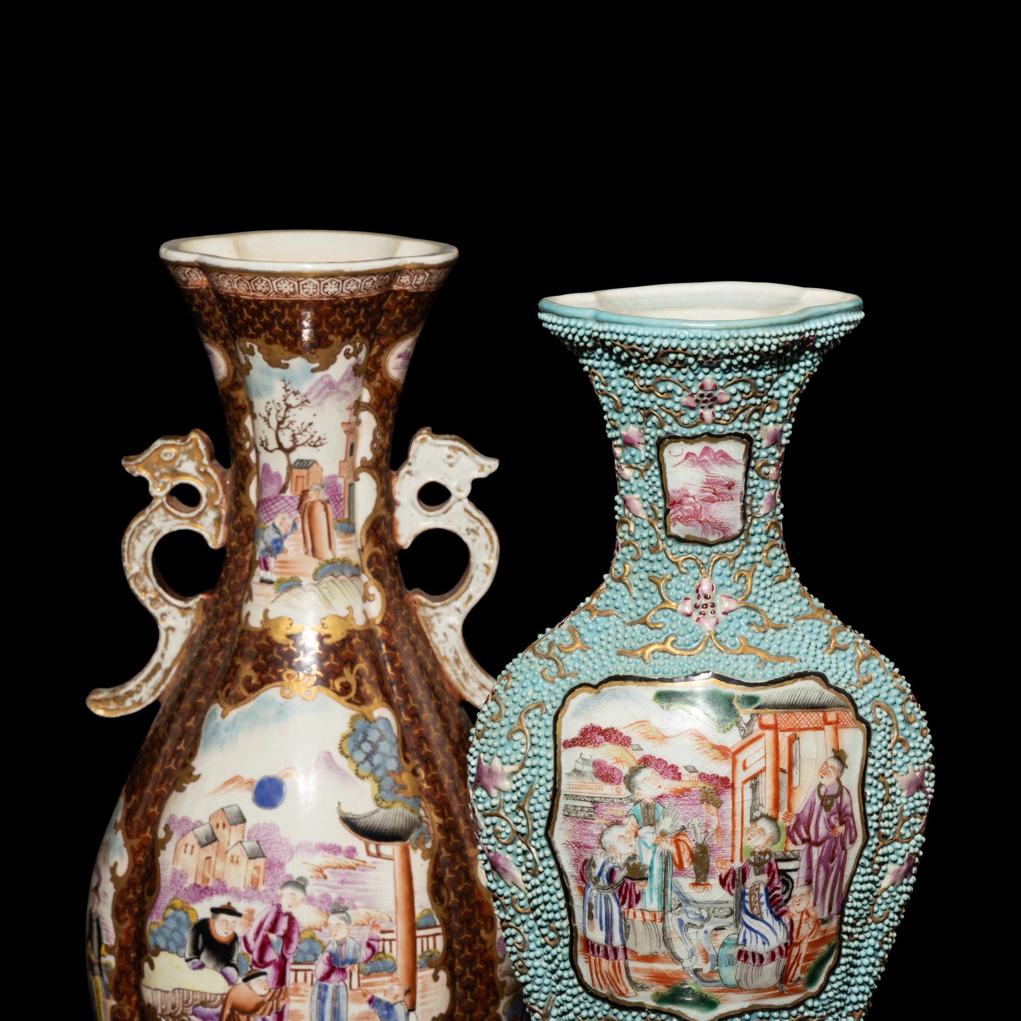 Two Pairs of Chinese Export Style Famille Rose Porcelain Vases — 外銷風格粉彩人物圖瓶兩對