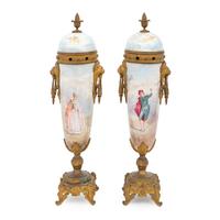 A Pair of Sèvres Style Porcelain and Gilt Bronze Mounted Potpourri Urns