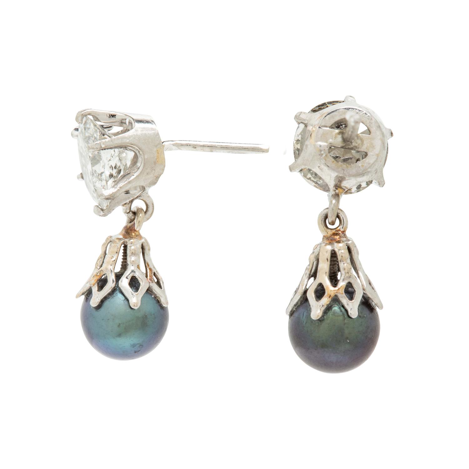 Diamond and Cultured Black Pearl Earrings