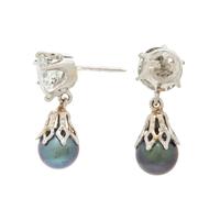 Diamond and Cultured Black Pearl Earrings