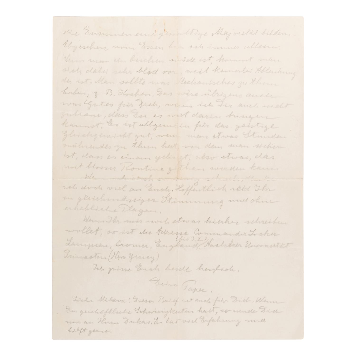 Einstein, Albert (1879-1955). Autograph letter signed ("Papa"), to his youngest son Eduard ("Tetel"), Cromer, Norfolk, England, n.d. [ca September 1933].