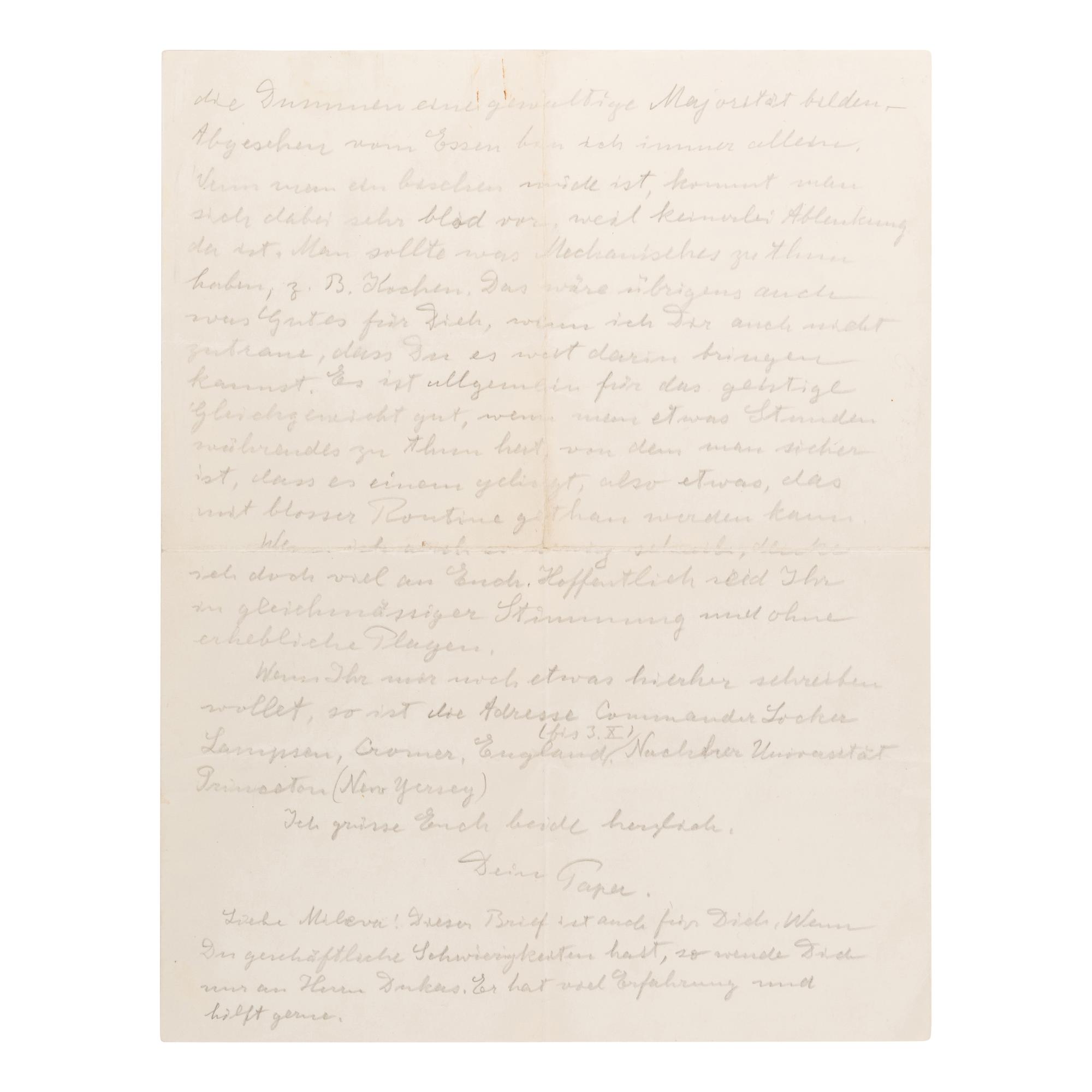 Einstein, Albert (1879-1955). Autograph letter signed ("Papa"), to his youngest son Eduard ("Tetel"), Cromer, Norfolk, England, n.d. [ca September 1933].