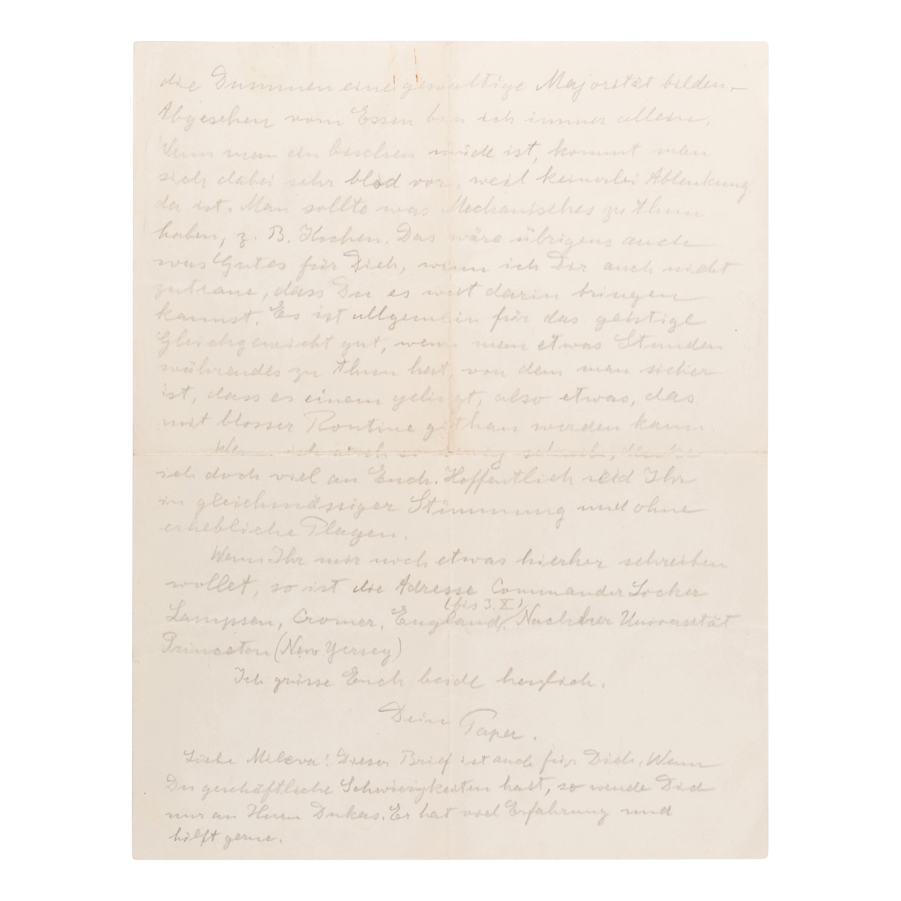 Einstein, Albert (1879-1955). Autograph letter signed ("Papa"), to his youngest son Eduard ("Tetel"), Cromer, Norfolk, England, n.d. [ca September 1933].