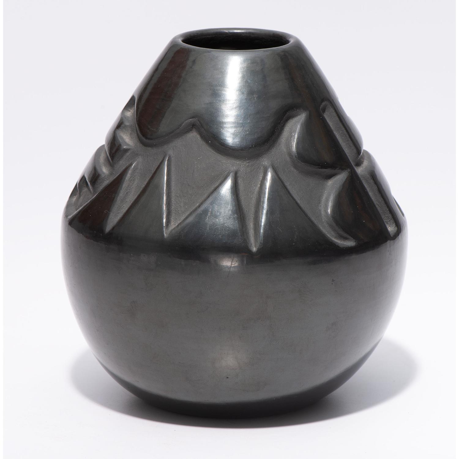 Deeply Carved Blackware Vase