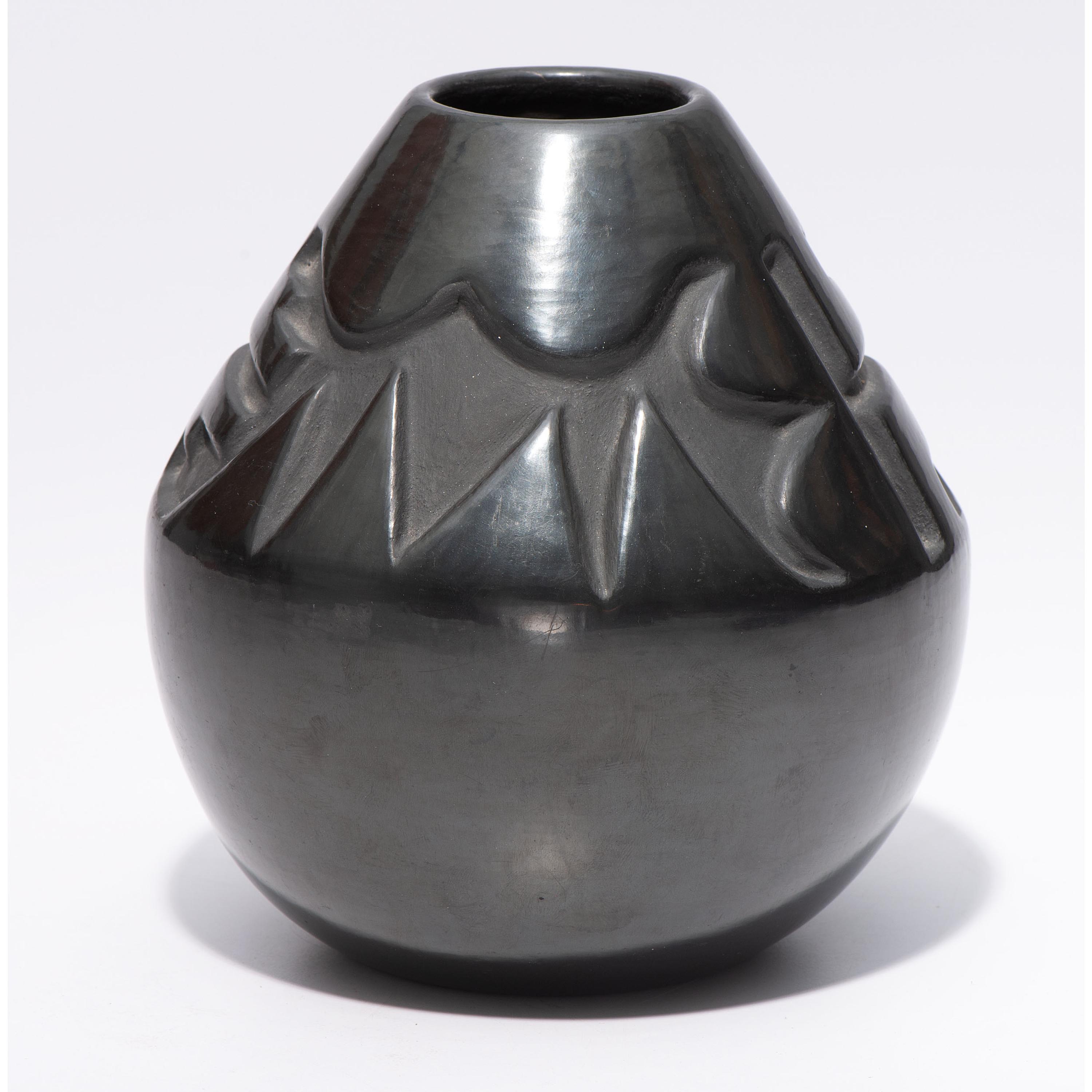 Deeply Carved Blackware Vase