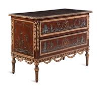 A Piedmontese Painted and Parcel Gilt Commode
