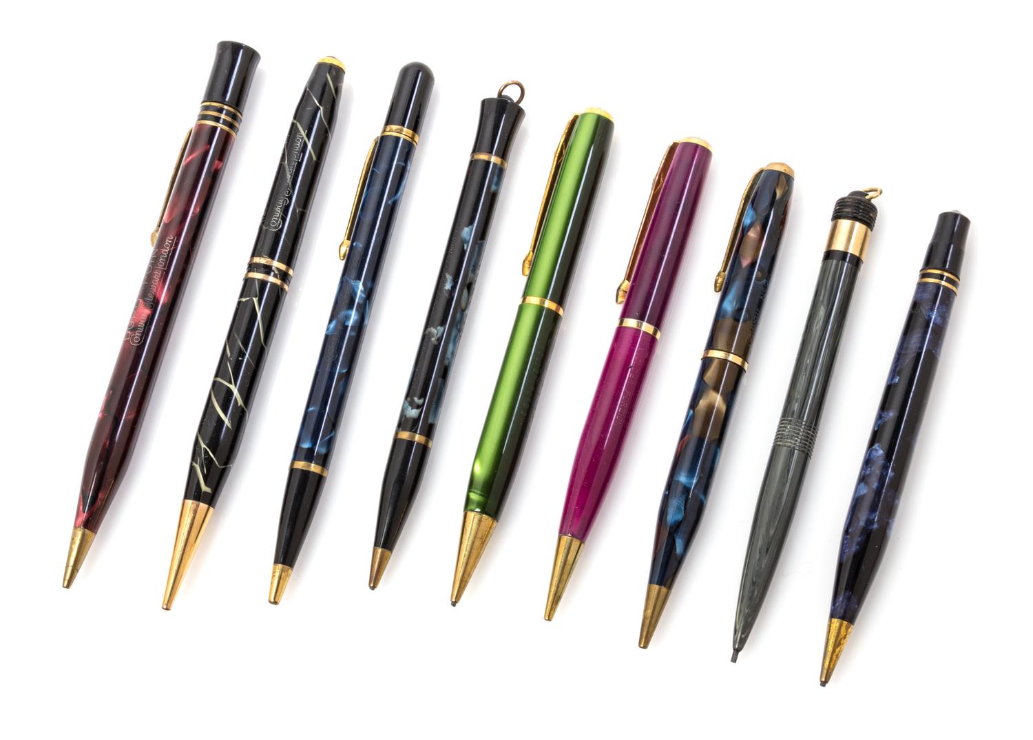 A Collection of Nine Conway-Stewart Pencils Length of longest 5 inches.