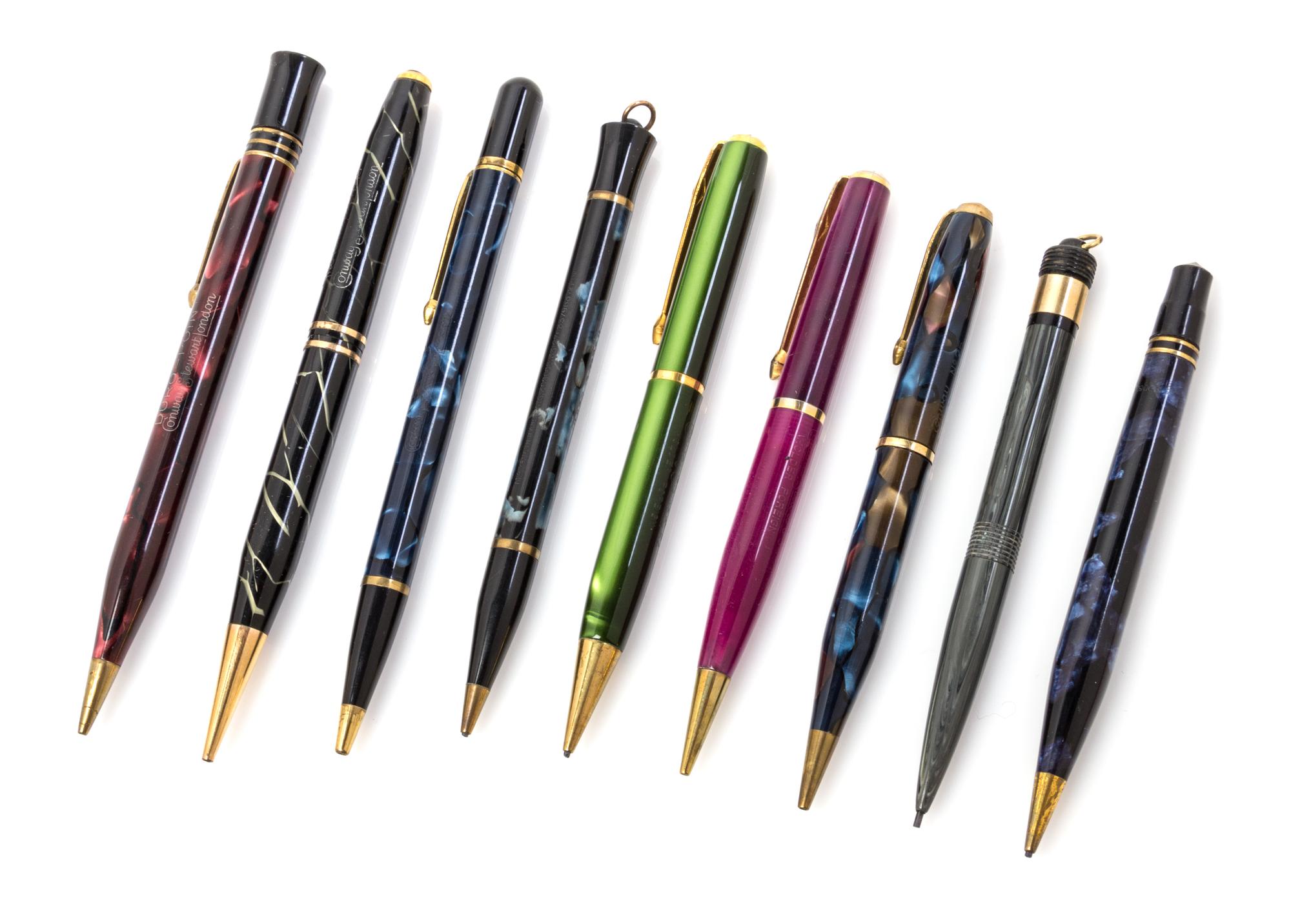 A Collection of Nine Conway-Stewart Pencils Length of longest 5 inches.