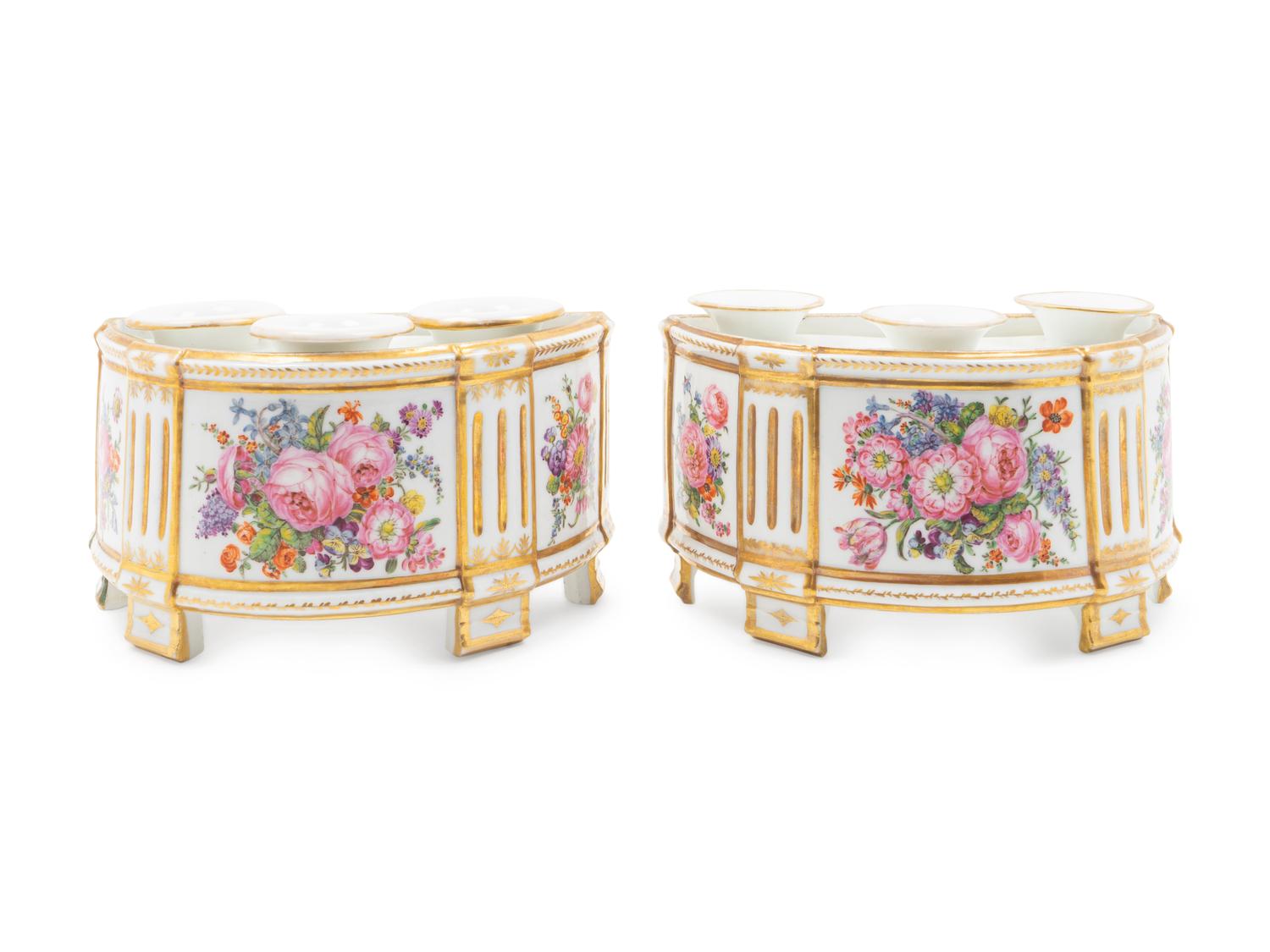 A Pair of French Porcelain Demilune Bough Pots — HOUSEL, PARIS