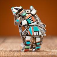 Zuni Silver Cuff Bracelet, with Mosaic Inlay Rainbow Man