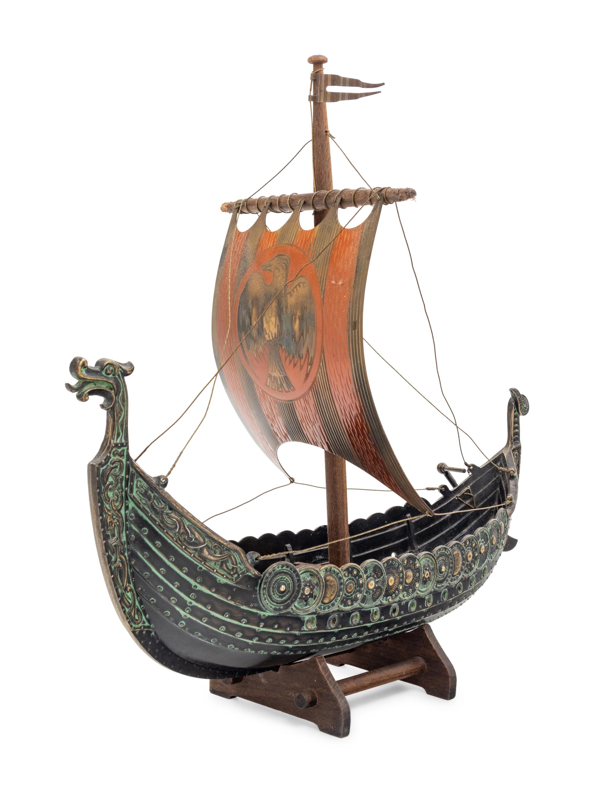 A Danish Bronze and Copper Model of a Langskip