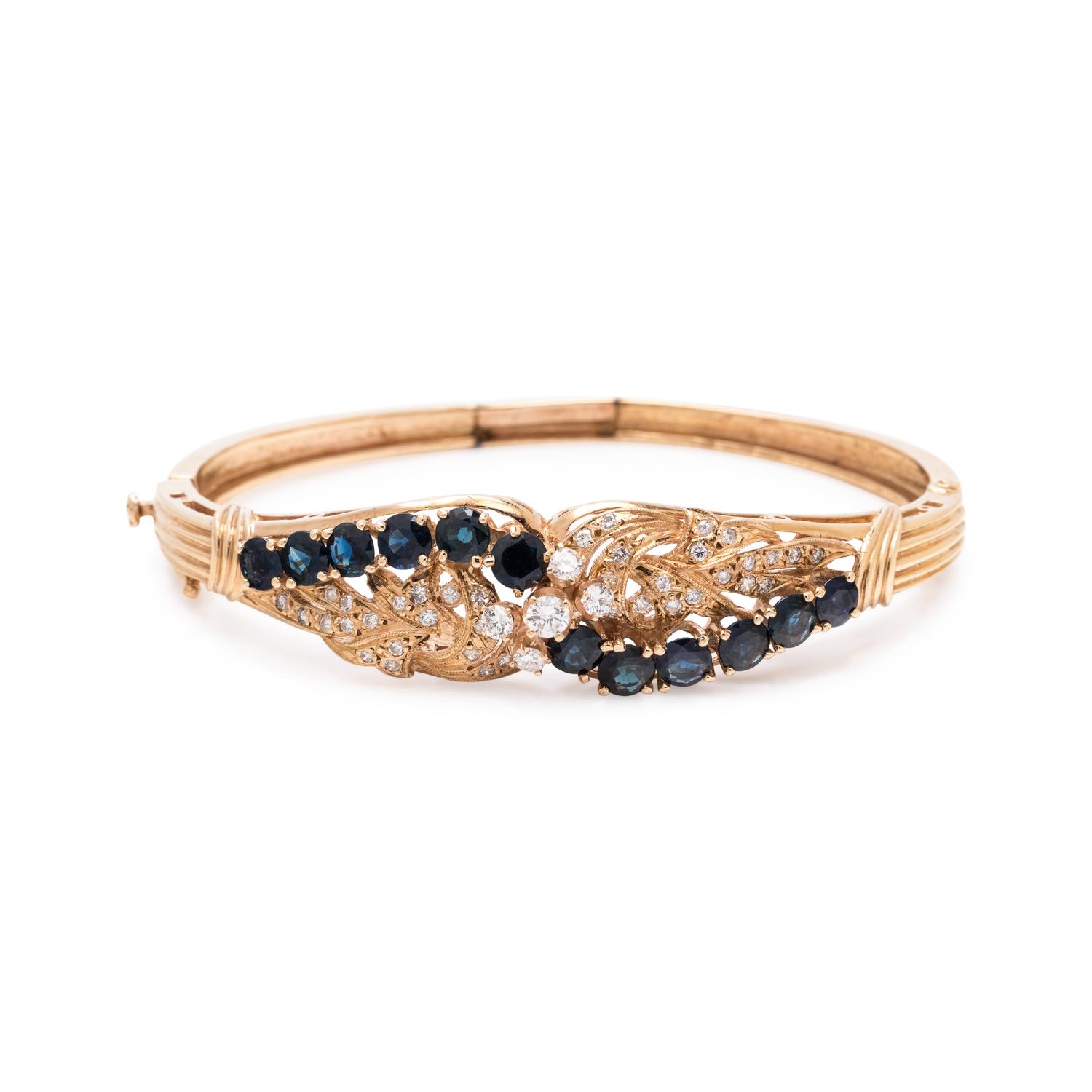 YELLOW GOLD, DIAMOND AND SAPPHIRE BANGLE BRACELET