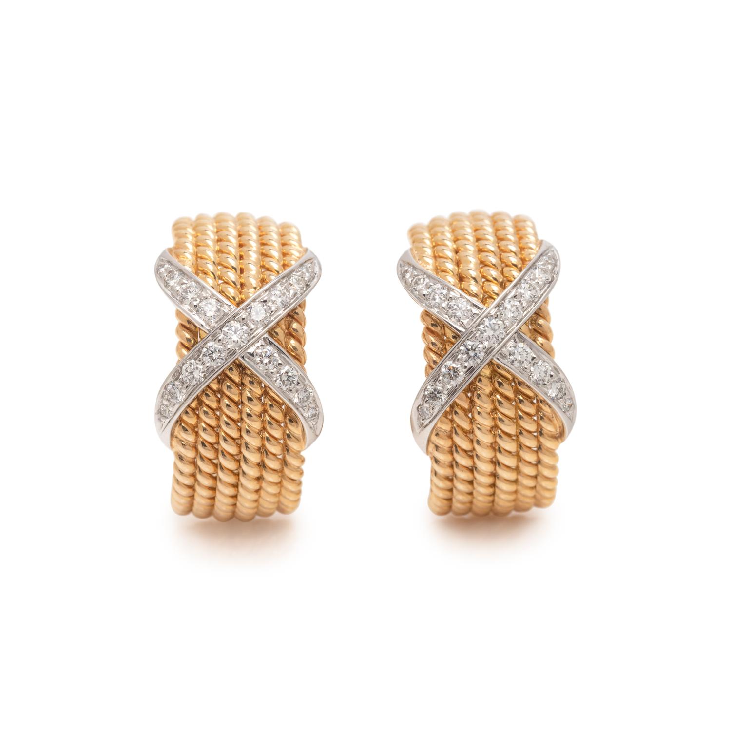TIFFANY & CO., SCHLUMBERGER, YELLOW GOLD AND DIAMOND 'ROPE SIX-ROW' EARCLIPS