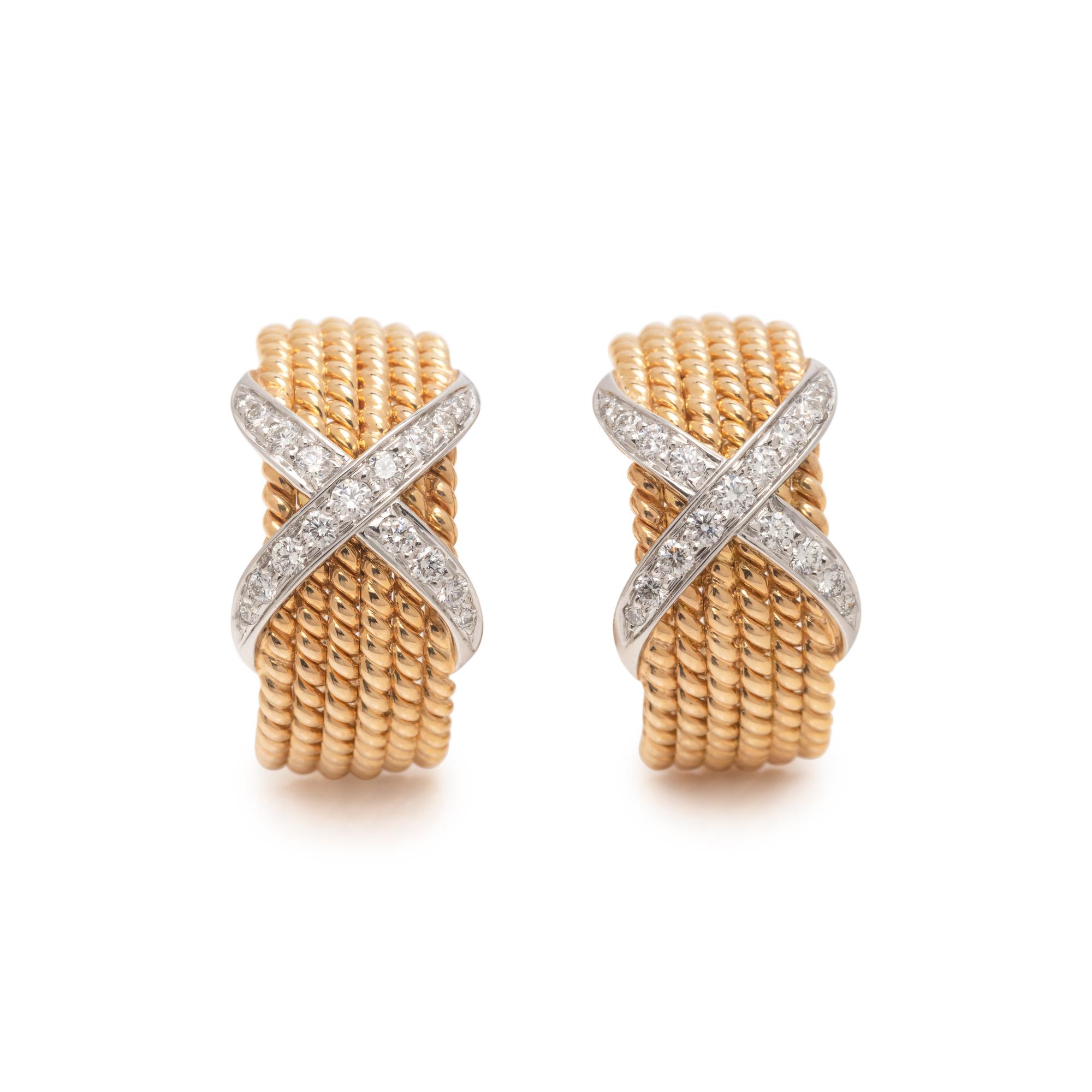 TIFFANY & CO., SCHLUMBERGER, YELLOW GOLD AND DIAMOND 'ROPE SIX-ROW' EARCLIPS