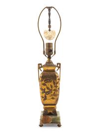 A Bronze and Onyx Mounted Lamp