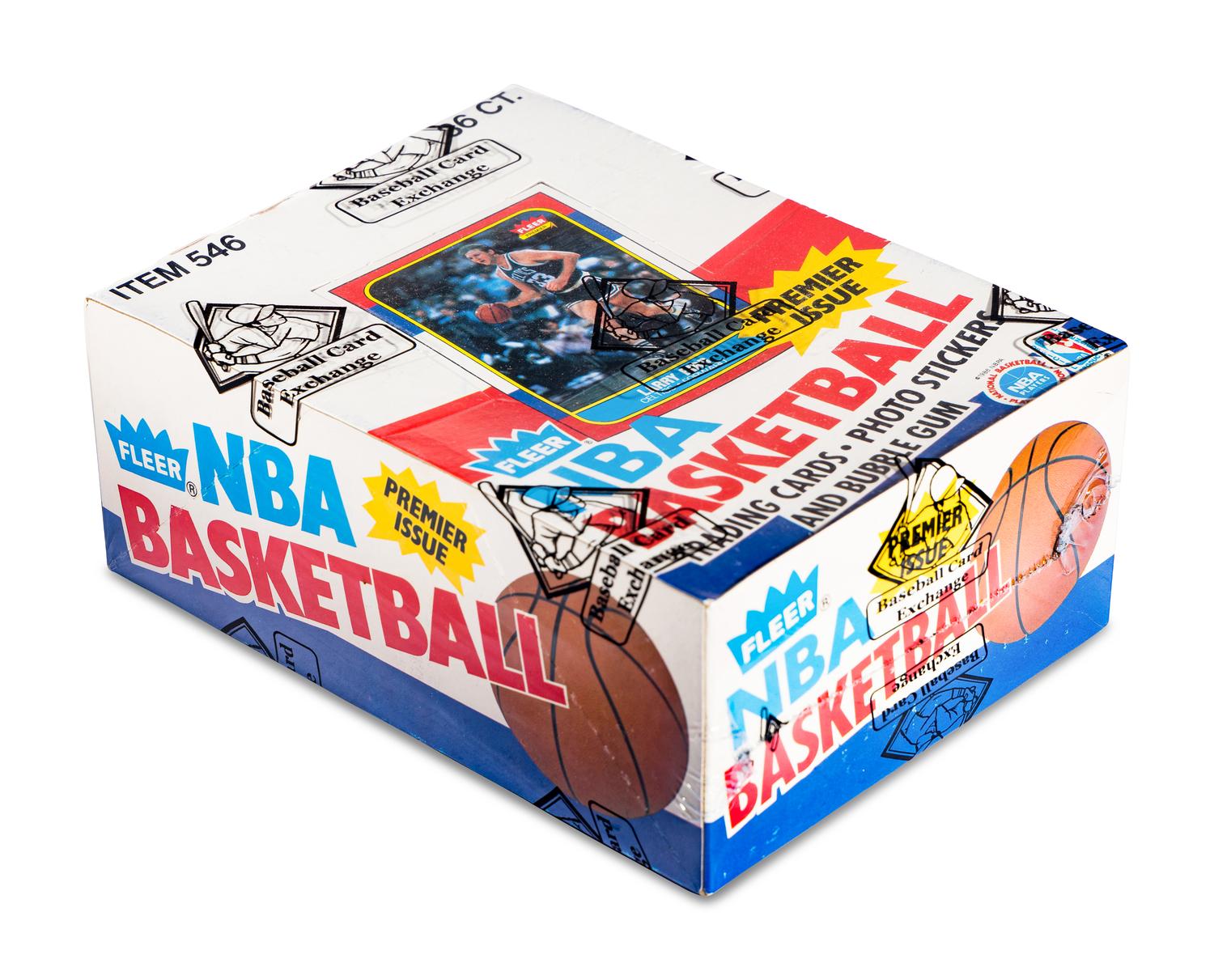 An Unopened Box of 1986-87 Fleer Basketball Cards (36 Packs) Featuring All Original Wax Packs As Issued By Fleer With One Michael Jordan Rookie Card No. 57 Showing On Top of Pack and Four Jordan Stickers (BBCE Authenticated)