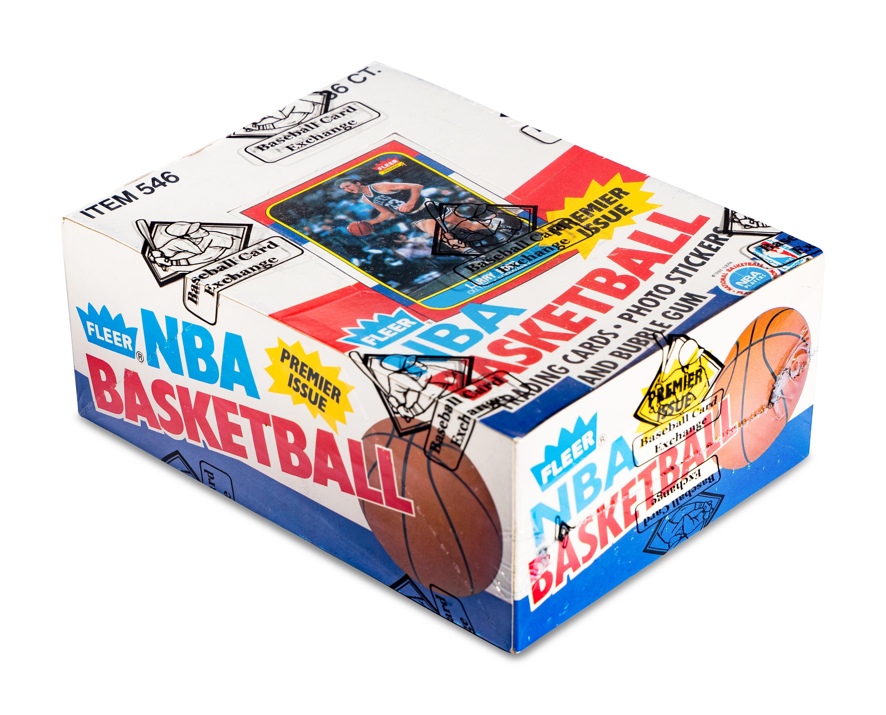 An Unopened Box of 1986-87 Fleer Basketball Cards (36 Packs) Featuring All Original Wax Packs As Issued By Fleer With One Michael Jordan Rookie Card No. 57 Showing On Top of Pack and Four Jordan Stickers (BBCE Authenticated)
