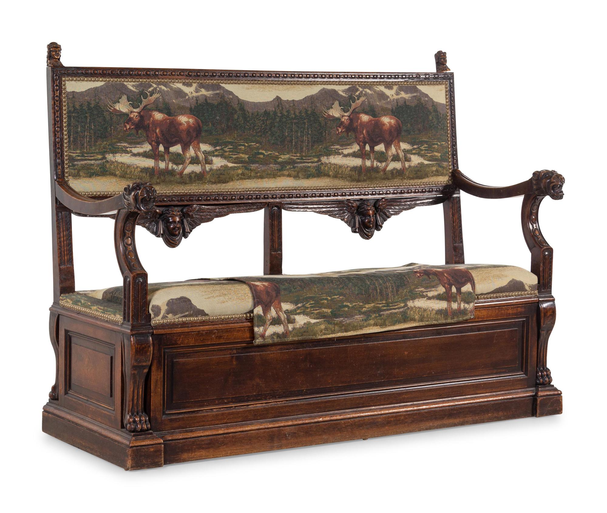 An English Carved Walnut Hall Bench