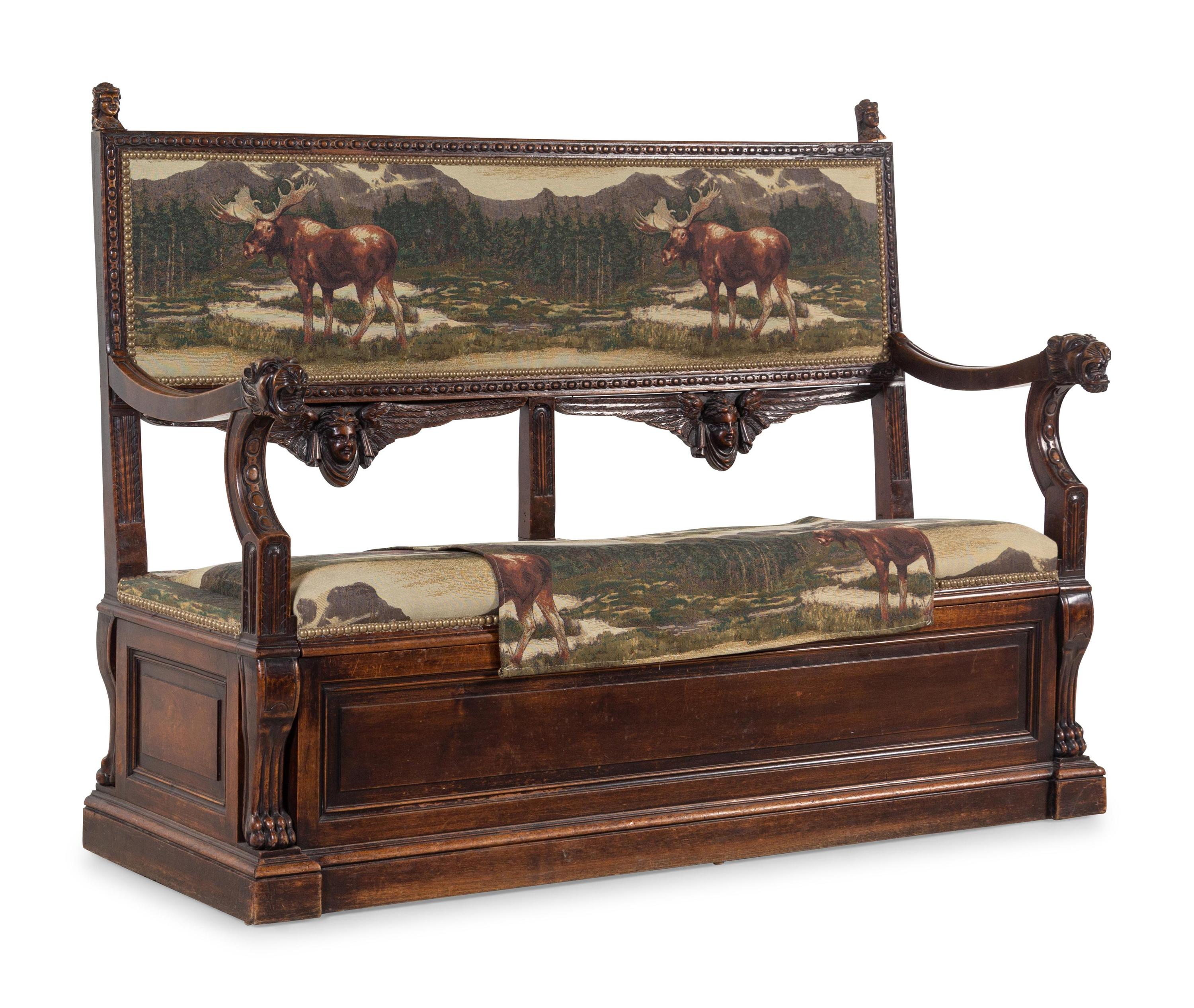 An English Carved Walnut Hall Bench