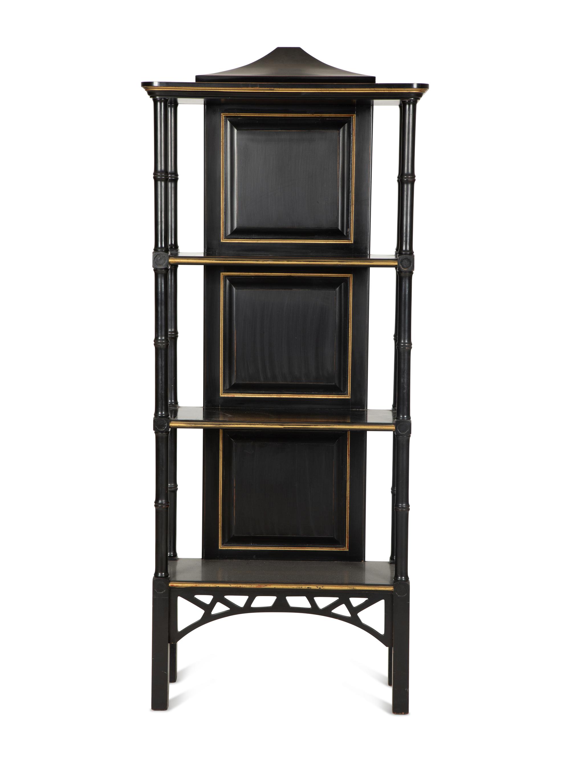 A Regency Style Ebonized and Parcel Gilt Decorated Etagere — 20th Century