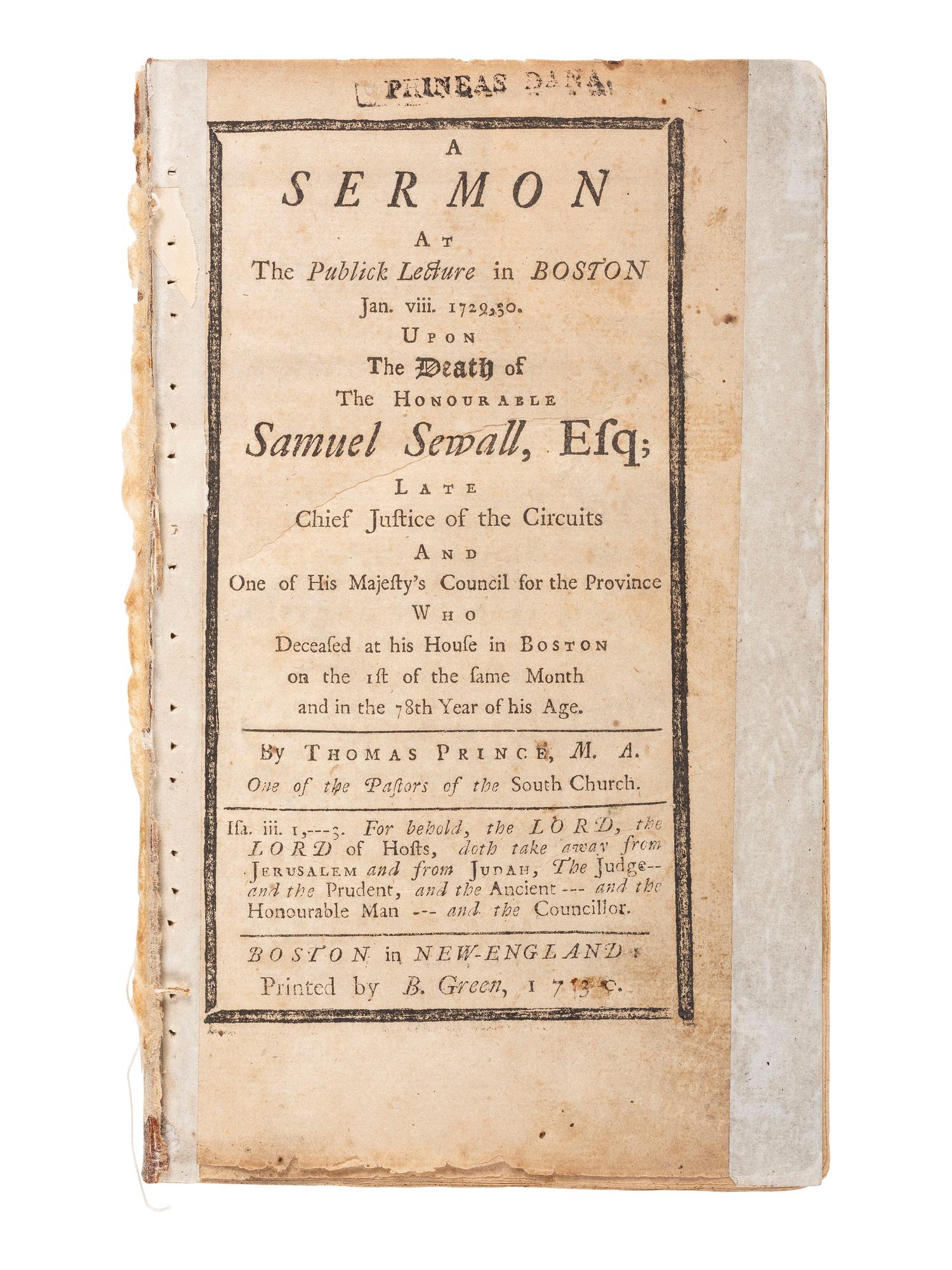 [SALEM WITCH TRIALS]. SEWALL, Stephen (1657-1725). Docket signed, plus.