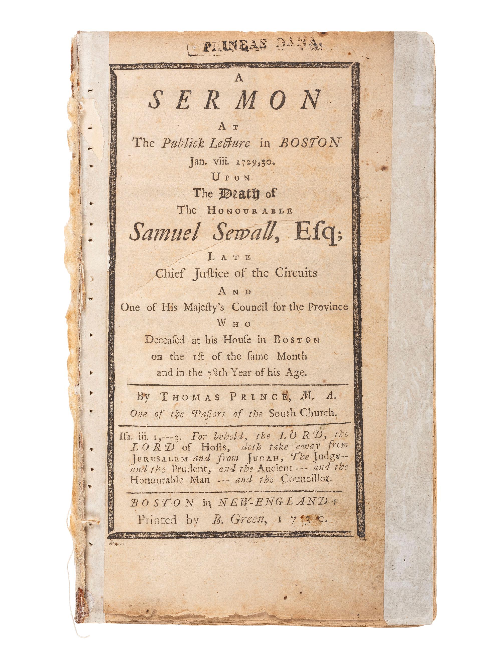 [SALEM WITCH TRIALS]. SEWALL, Stephen (1657-1725). Docket signed, plus.