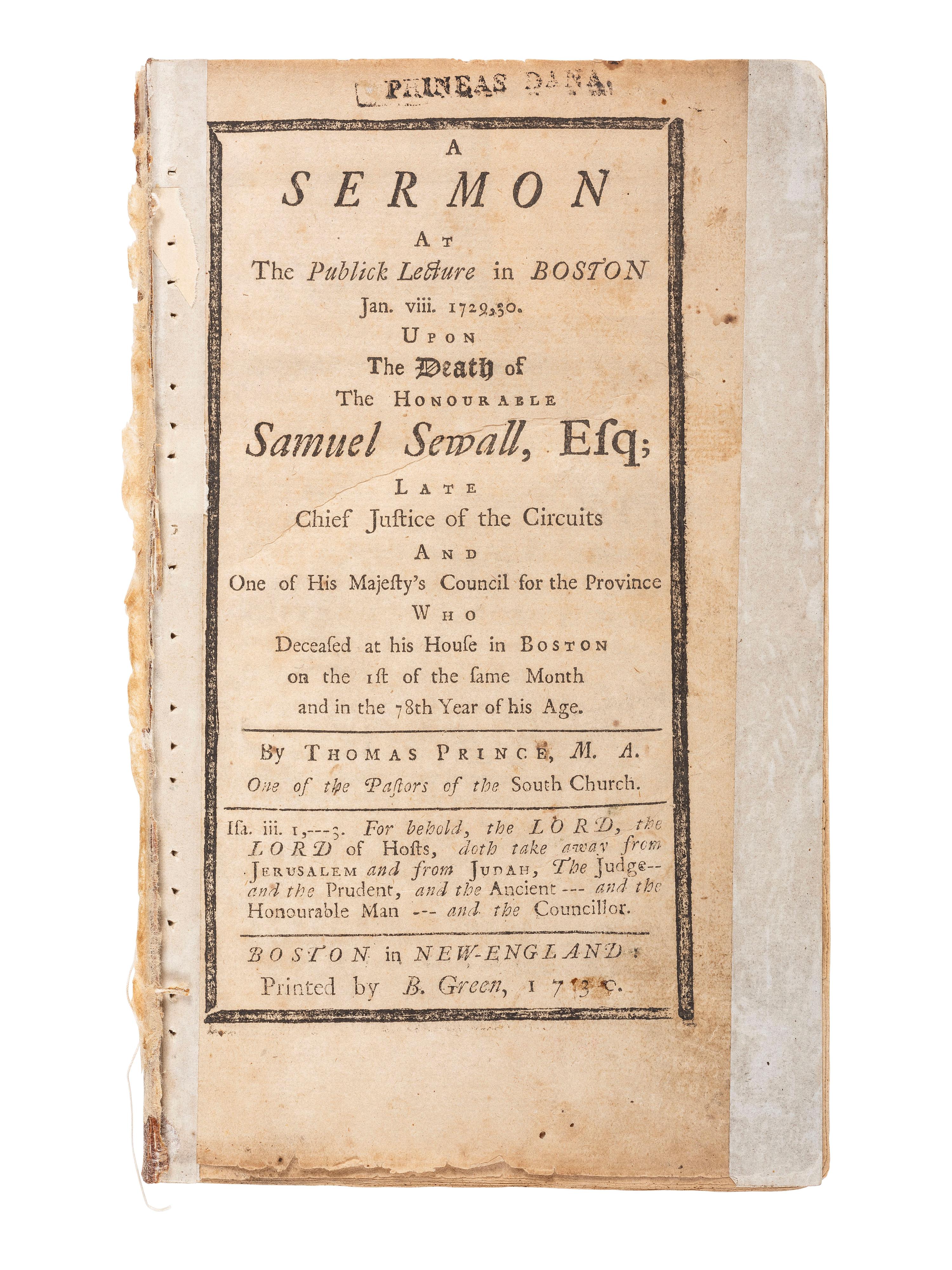 [SALEM WITCH TRIALS]. SEWALL, Stephen (1657-1725). Docket signed, plus.