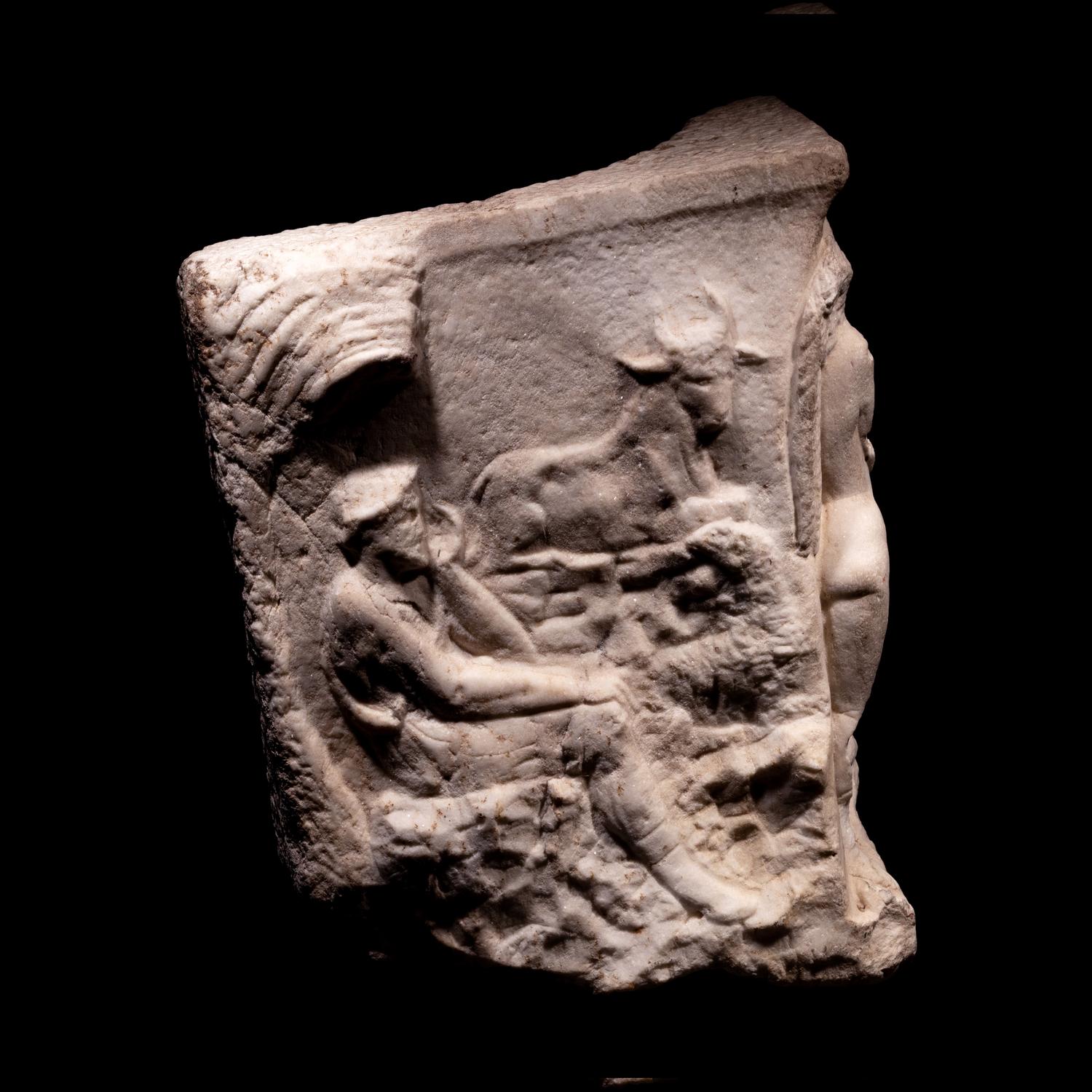 A Roman Marble Sarcophagus Fragment Depicting Endymion