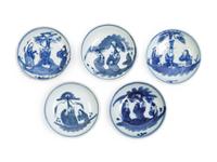 Five Chinese Blue and White Porcelain Wine Cups
